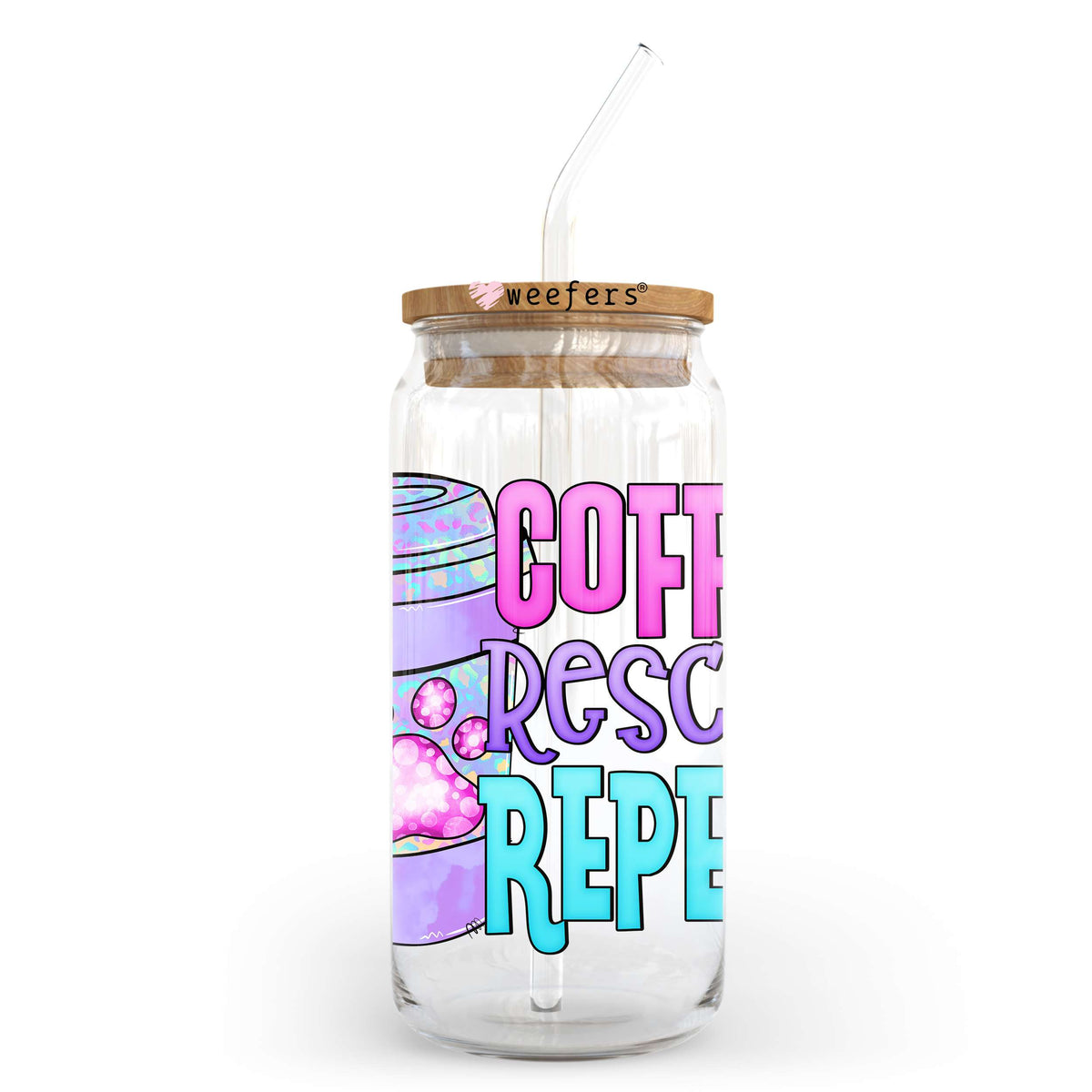 Coffee Rescue Repeat 20oz Libbey Glass Can, 34oz Hip Sip, 40oz Tumbler, 24oz Cold Cup UV DTF or Sublimation Decal Transfer Weefers