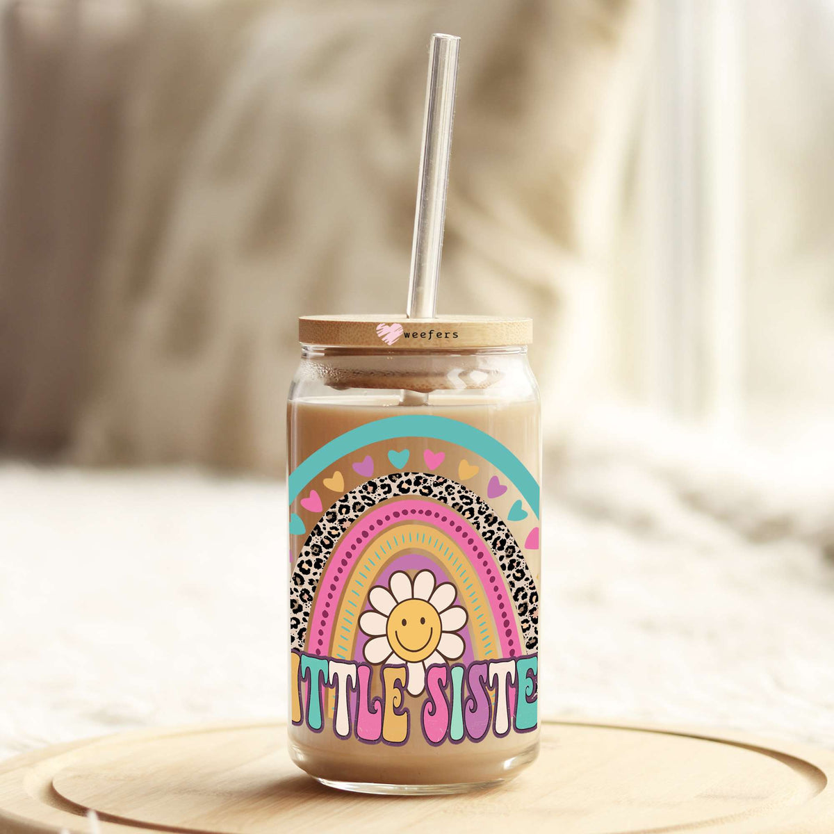 Little Sister Rainbow 16oz Libbey Glass Can UV DTF or Sublimation Wrap - Decal Transfer Weefers