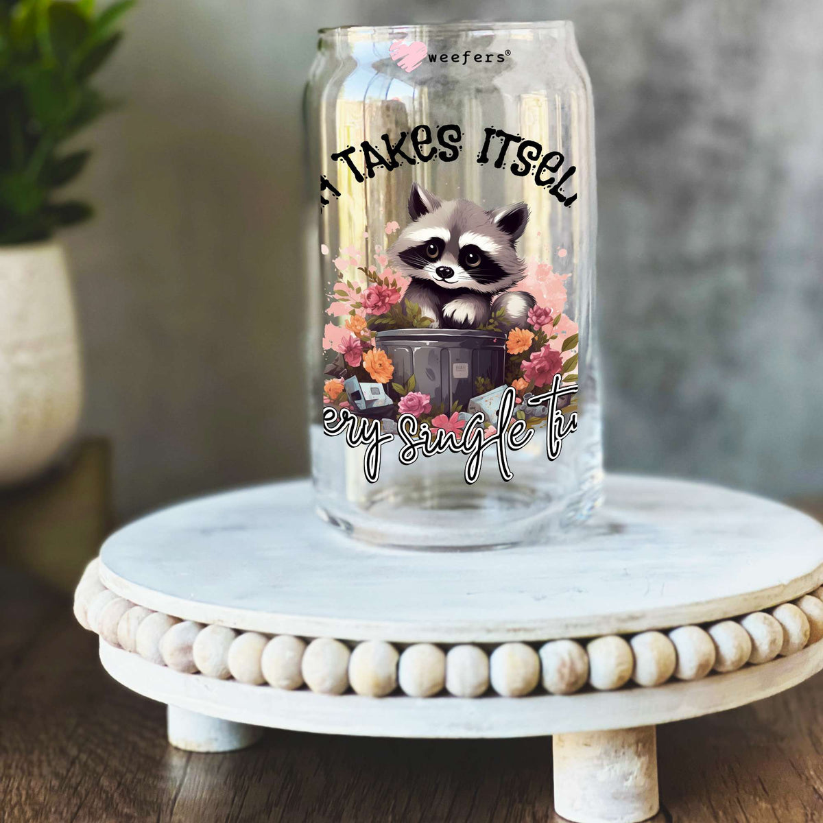 Trash Takes Itself Out Every Single Time 16oz Libbey Glass Can UV DTF or Sublimation Wrap Decal Transfer Weefers