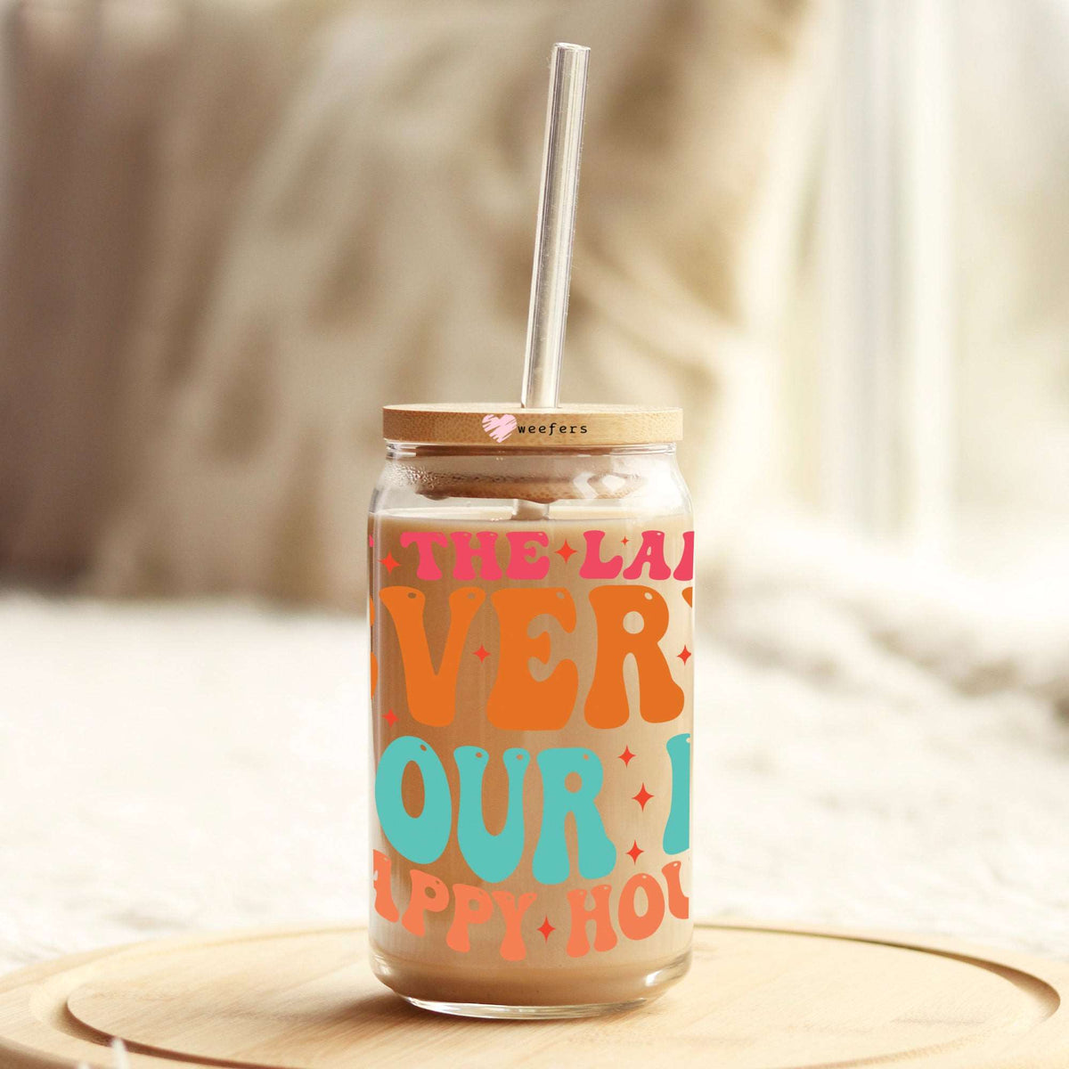 At the Lake Every Hour is Happy Hour 16oz Libbey Glass Can UV DTF or Sublimation Cup Wrap - Decal Transfer Weefers