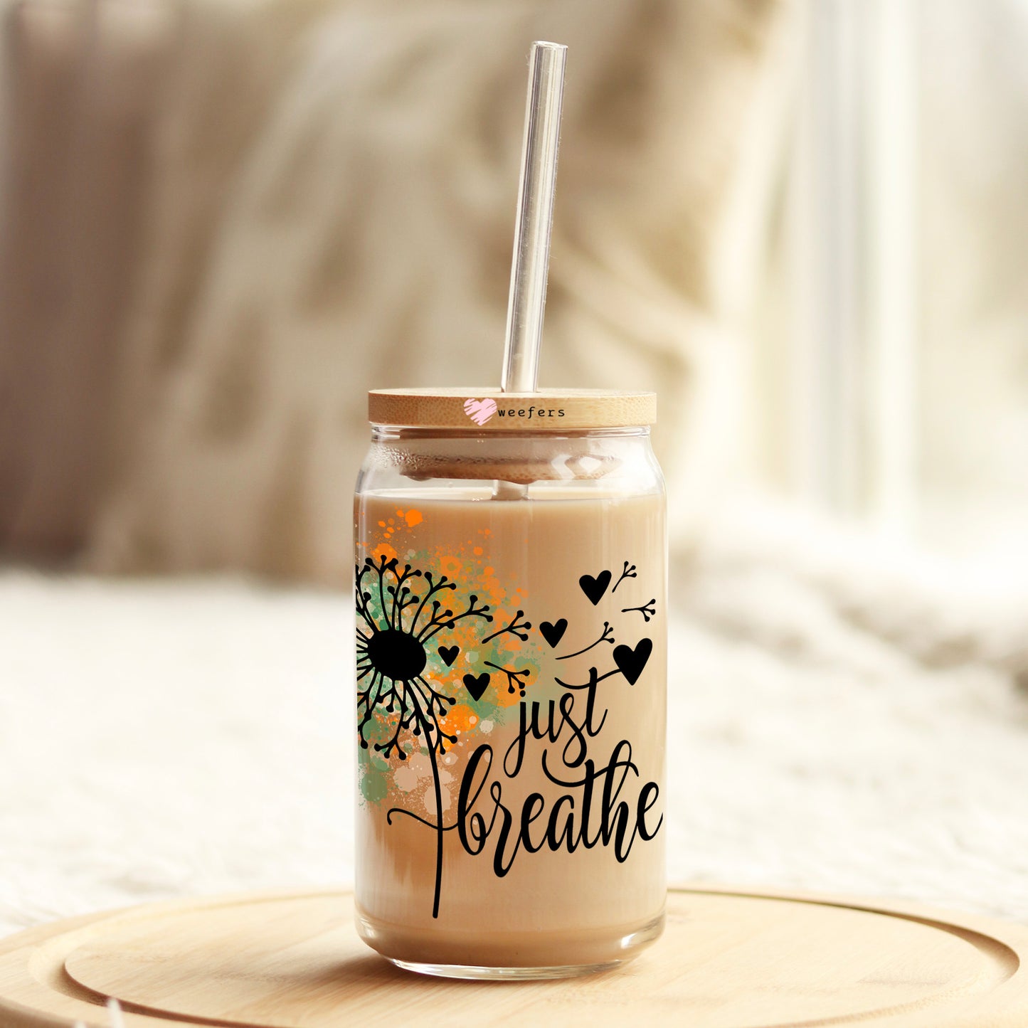 Just Breathe Fall 16oz Libbey Glass Can UV DTF or Sublimation Wrap - Decal Weefers