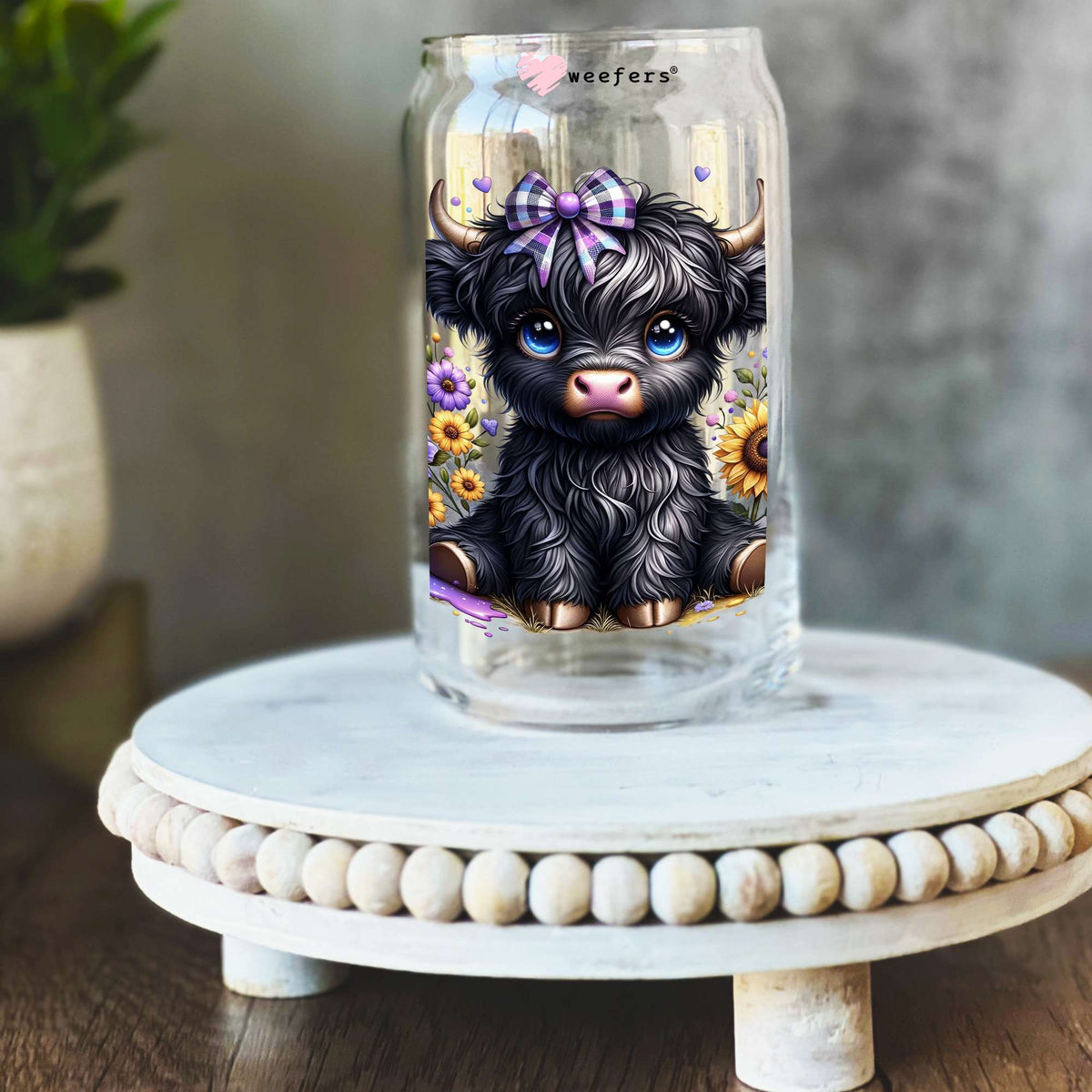 Baby Black Highlander Cow 16oz Libbey Glass Can UV DTF or Sublimation Decal Transfer Weefers