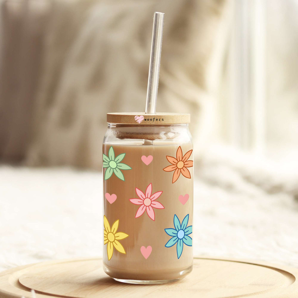 Pinwheel Flowers 16oz Libbey Glass Can UV DTF or Sublimation Wrap - Transfer Weefers