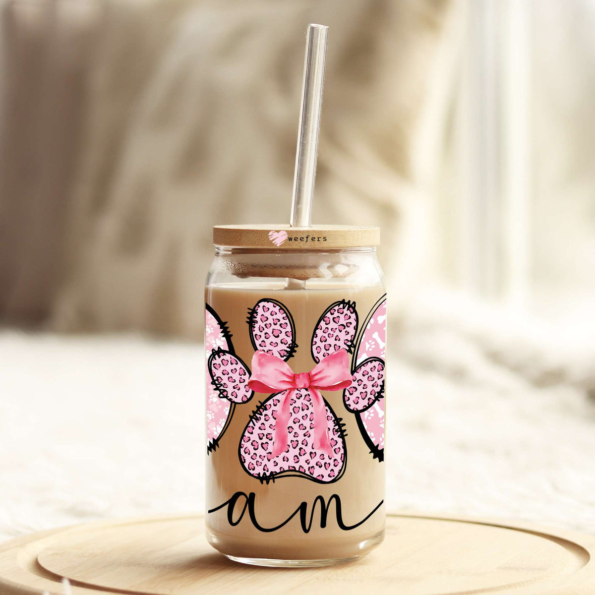 Dog Mama Coquette Bow 16oz Libbey Glass Can UV DTF or Sublimation Wrap - Decal Transfer Weefers