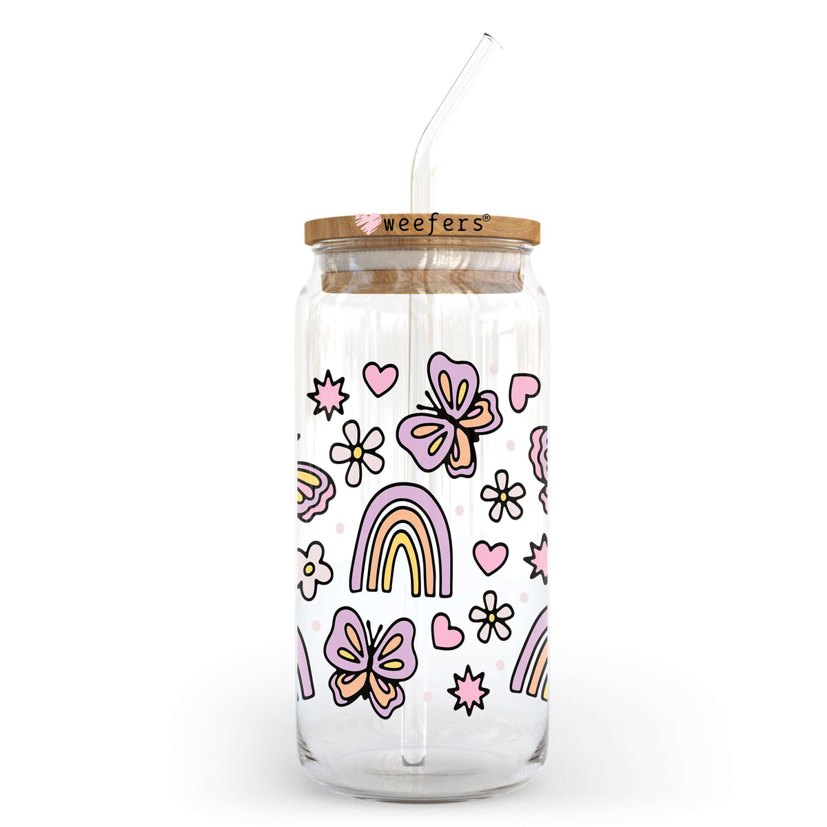 Butterflies And Rainbows 20oz Libbey Glass Can, 34oz Hip Sip, 40oz Tumbler, 24oz Cold Cup UV DTF or Sublimation Decal Transfer Weefers