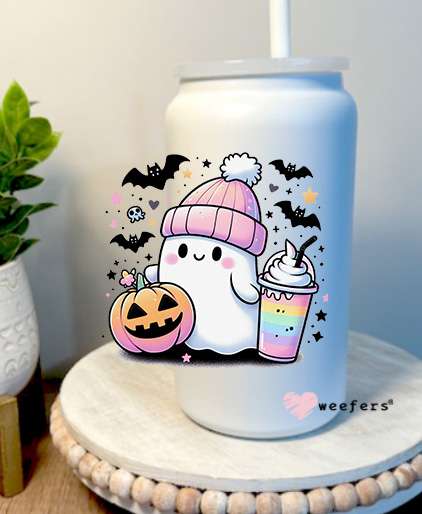 Ghost And Rainbow Coffee 16oz Libbey Glass Can UV DTF Decal Transfer Weefers