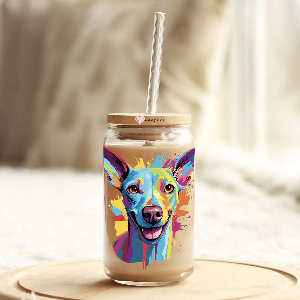 Italian Greyhound Colorful Watercolor 16oz Libbey Glass Can UV DTF or Sublimation Wrap - Decal Weefers
