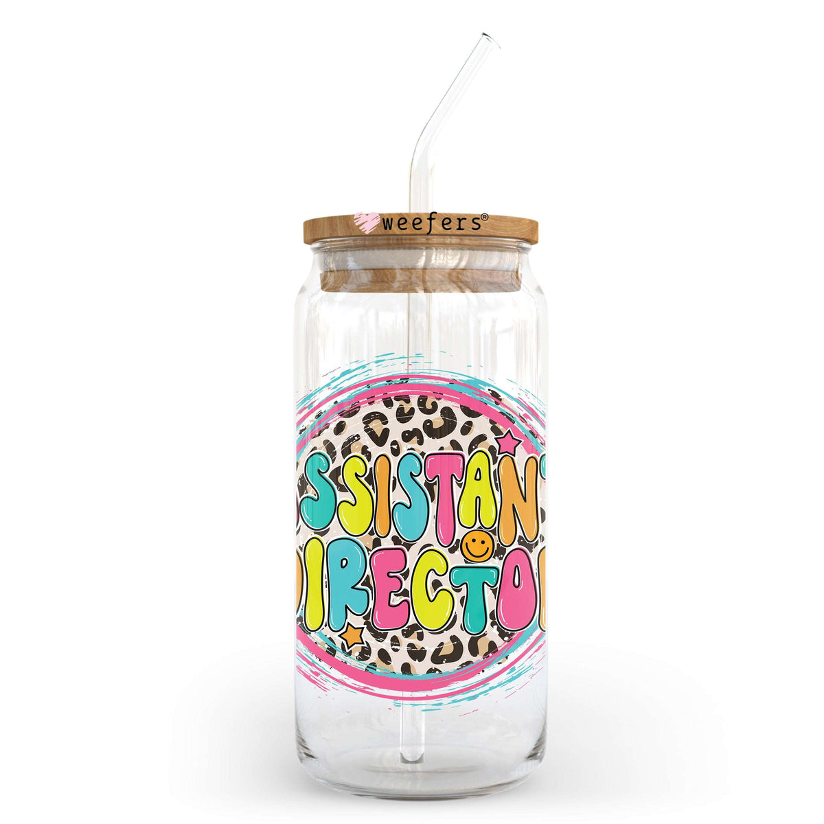 Assistant Director Pink Cheetah 20oz Libbey Glass Can UV DTF or Sublimation Wrap - Decal Transfer Weefers