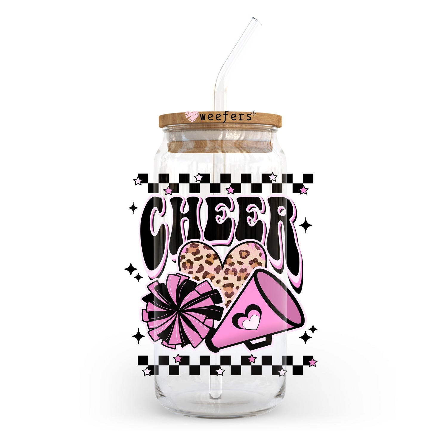 Cheer Mama Pink and Black 20oz Libbey Glass Can UV DTF or Sublimation Wrap - Decal Transfer Weefers