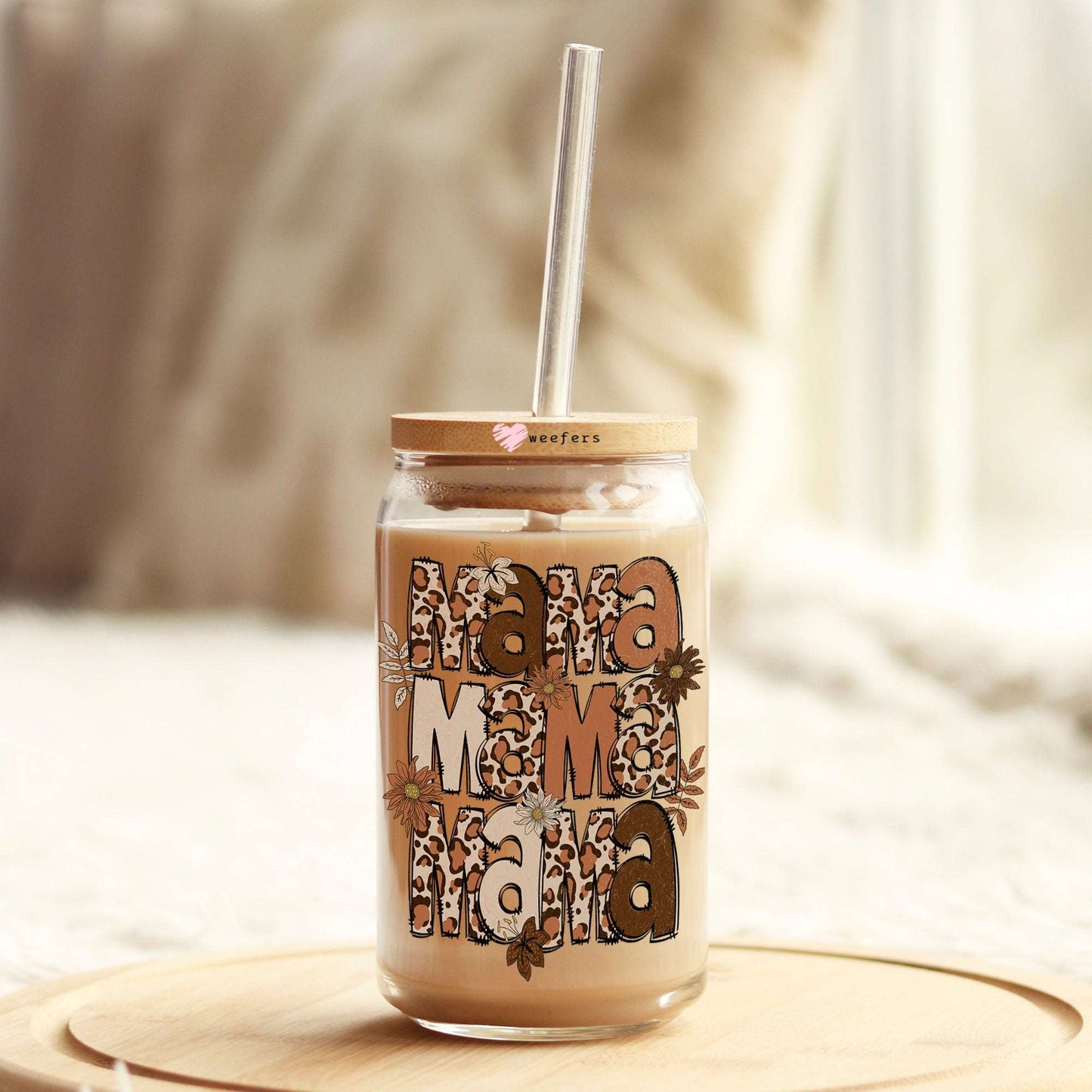 Animal Print Mama 16oz Libbey Glass Can UV DTF or Sublimation Wrap Decal Transfer Weefers