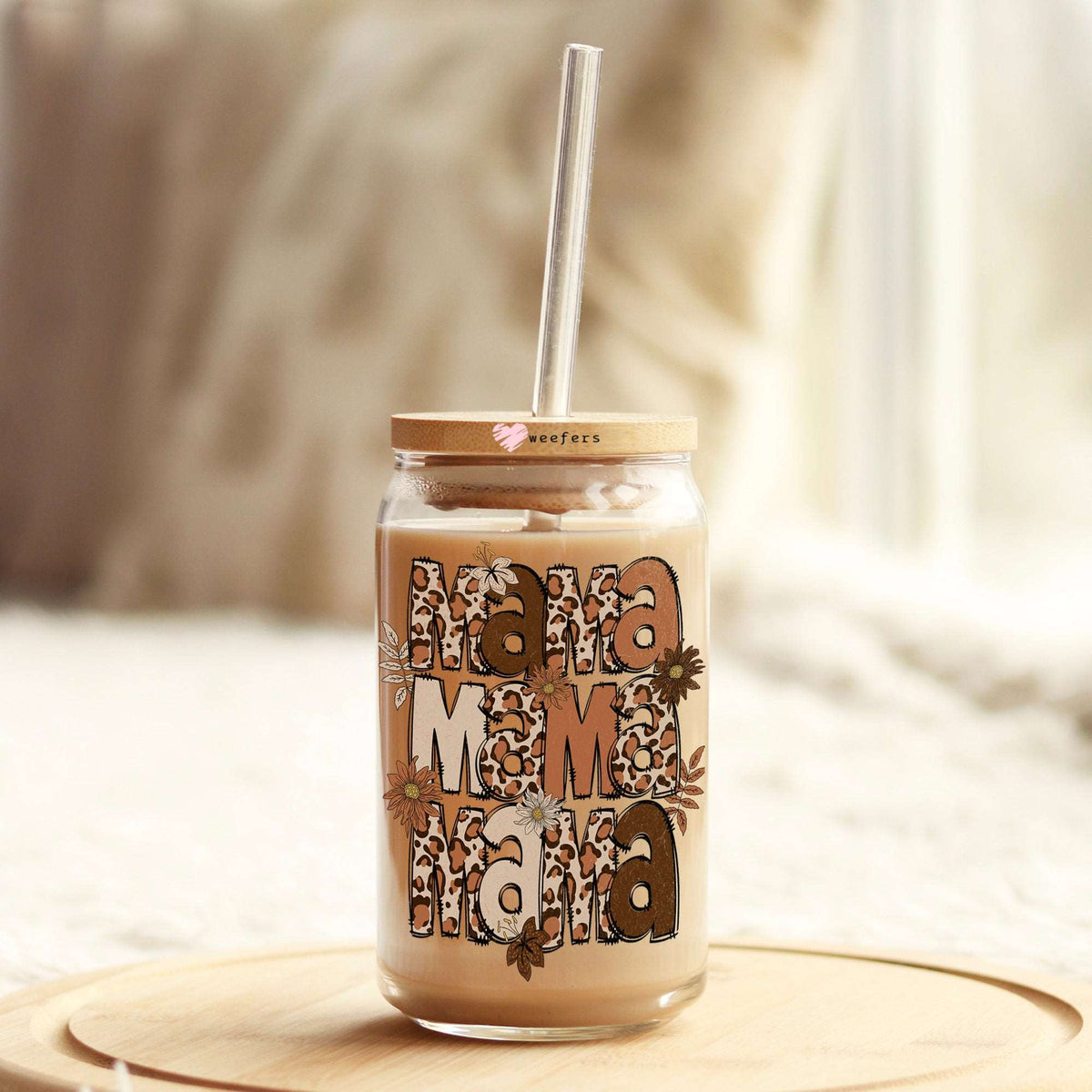 Animal Print Mama 16oz Libbey Glass Can UV DTF or Sublimation Wrap Decal Transfer Weefers