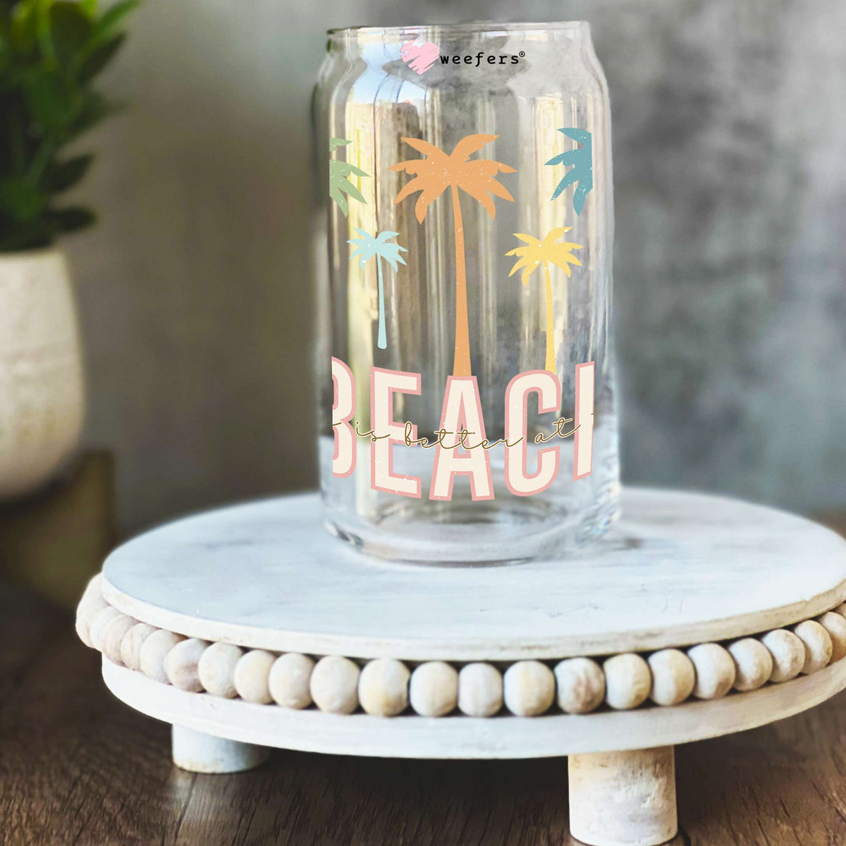 Sun Salt Sand Beach 16oz Libbey Glass Can UV DTF or Sublimation Wrap Decal Transfer Weefers