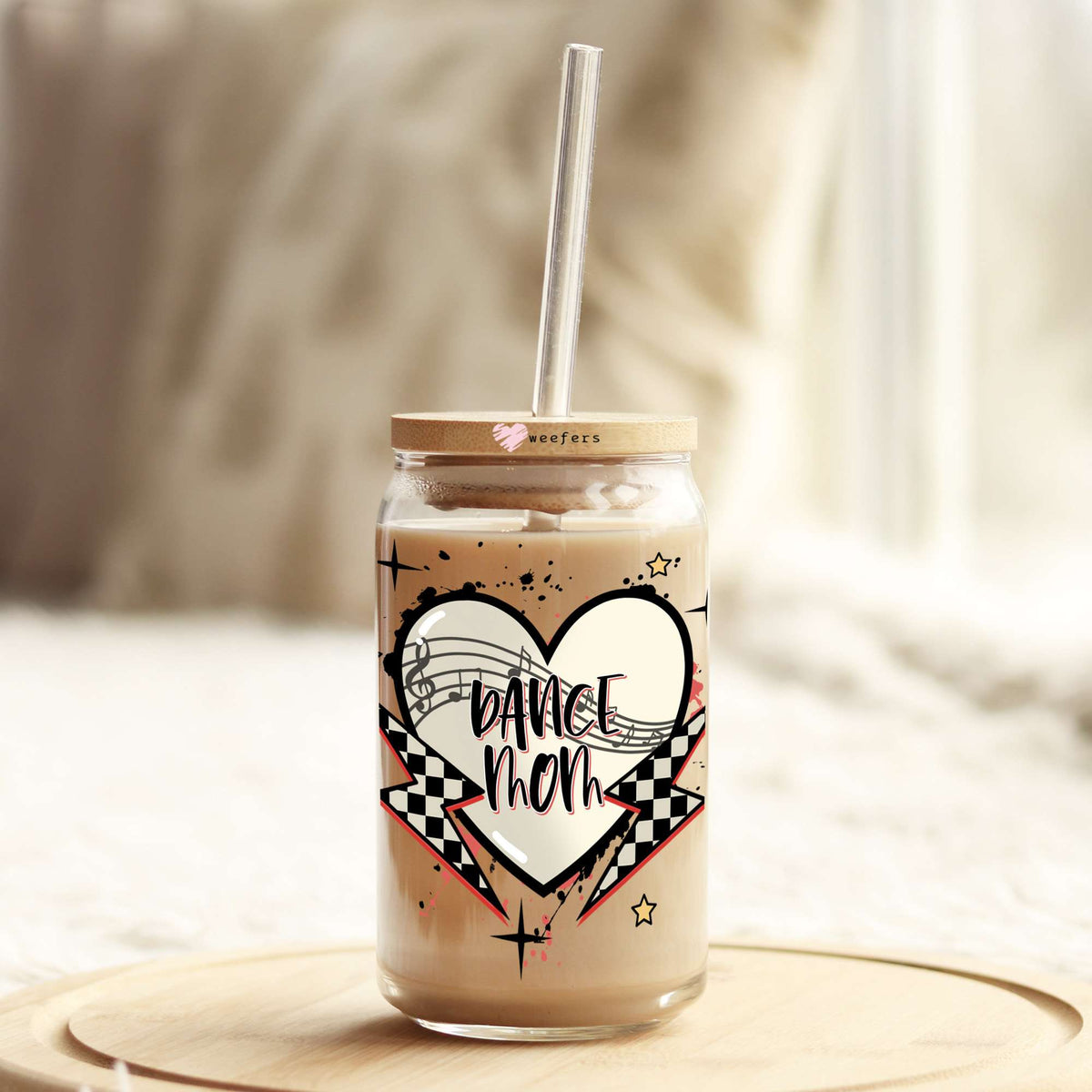 Dance Mom Heart 16oz Libbey Glass Can UV DTF or Sublimation Wrap - Decal Weefers