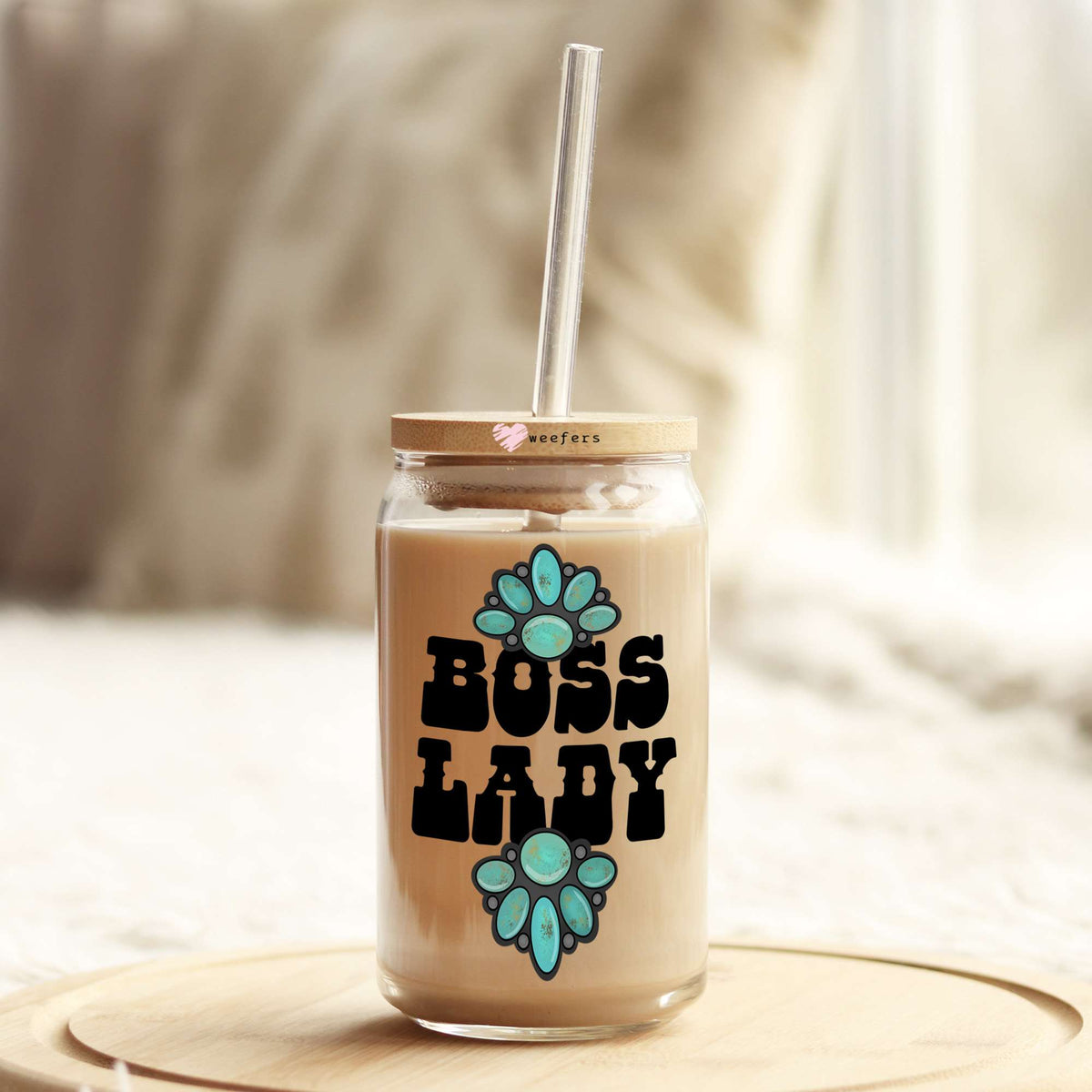 Boss Lady 16oz Libbey Glass Can UV DTF or Sublimation Wrap Decal Transfer Weefers