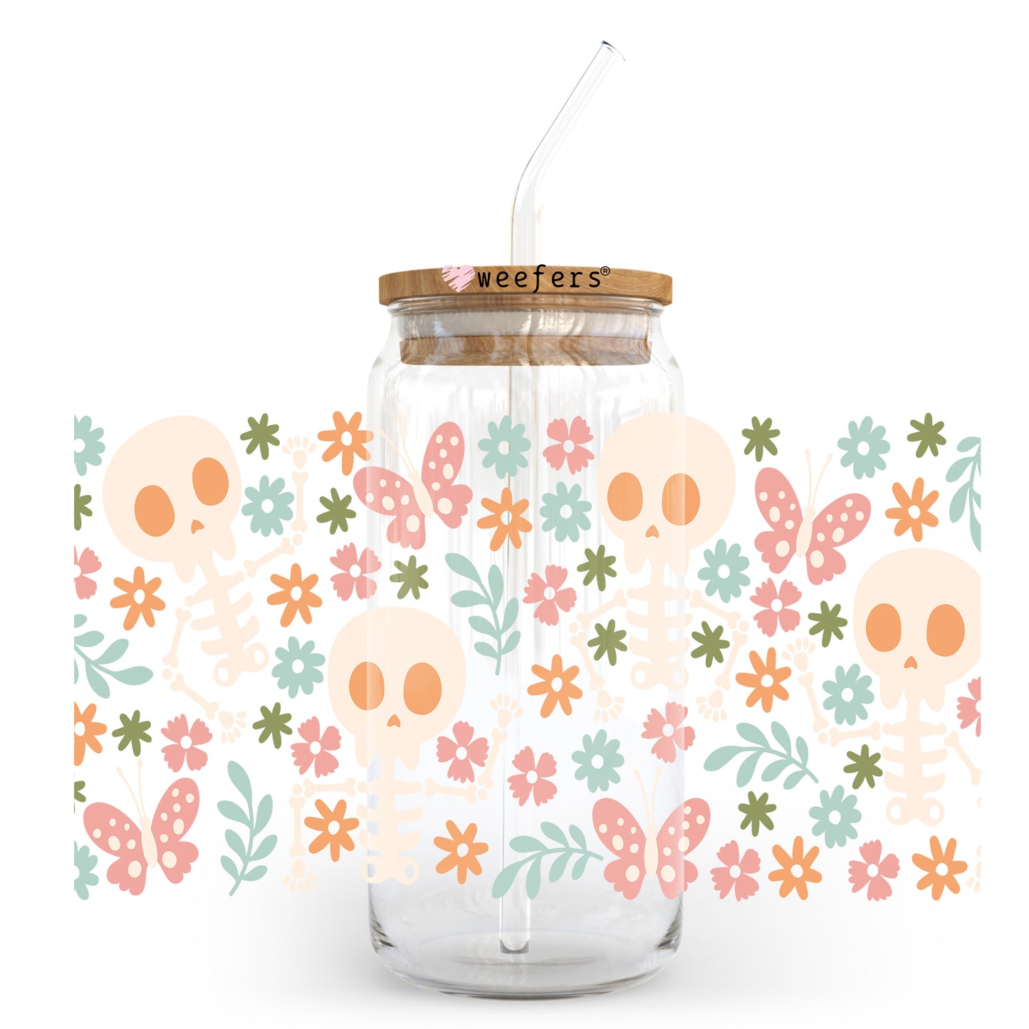 Floral Skeletons and Butterflies 20oz Libbey Glass Can, 34oz Hip Sip, 40oz Tumbler, 24oz Cold Cup UV DTF or Sublimation Decal Transfer Weefers