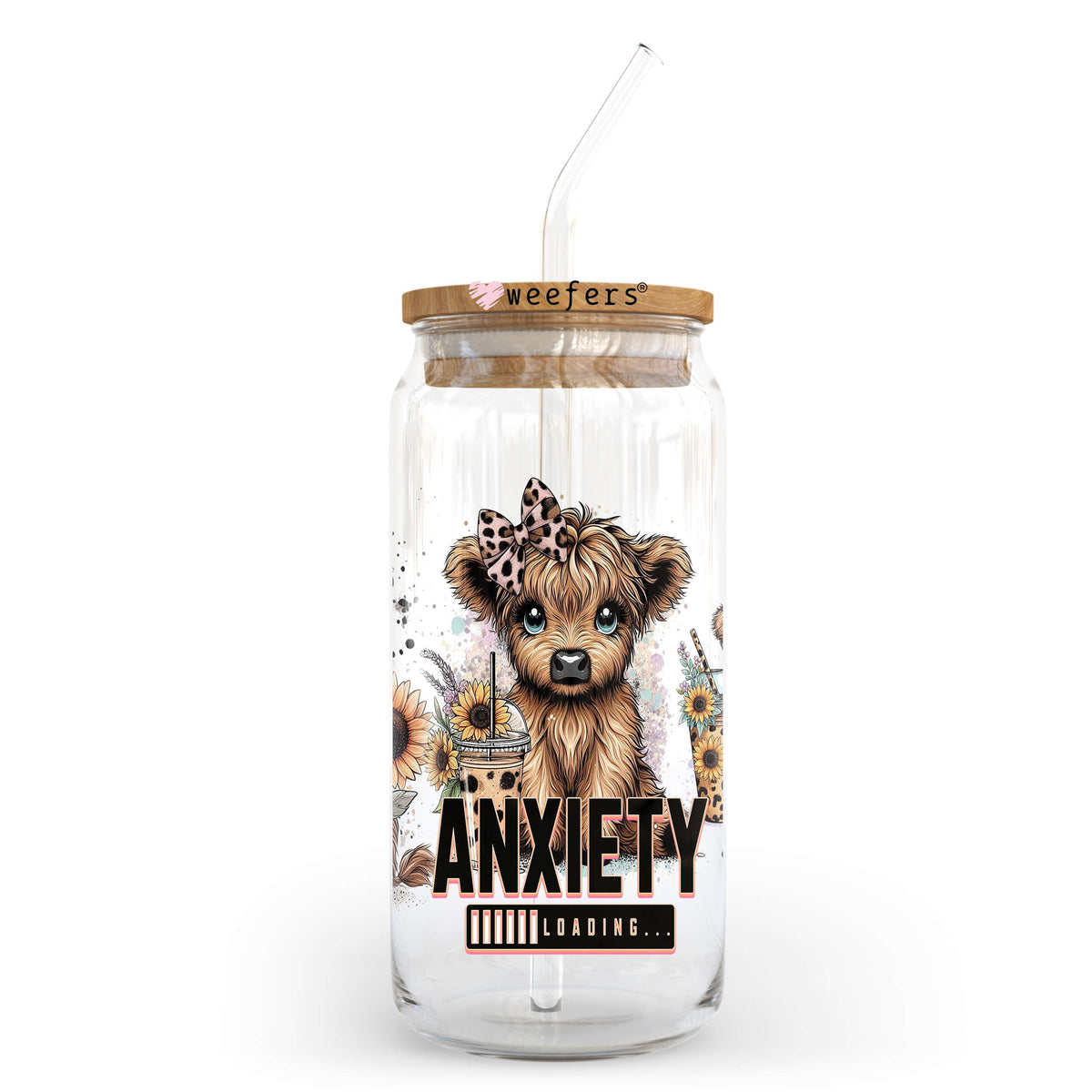 Bit of a Mess But Doing My Best Cute Highlander Cow 20oz Libbey Glass Can UV DTF or Sublimation Wrap Transfer Weefers