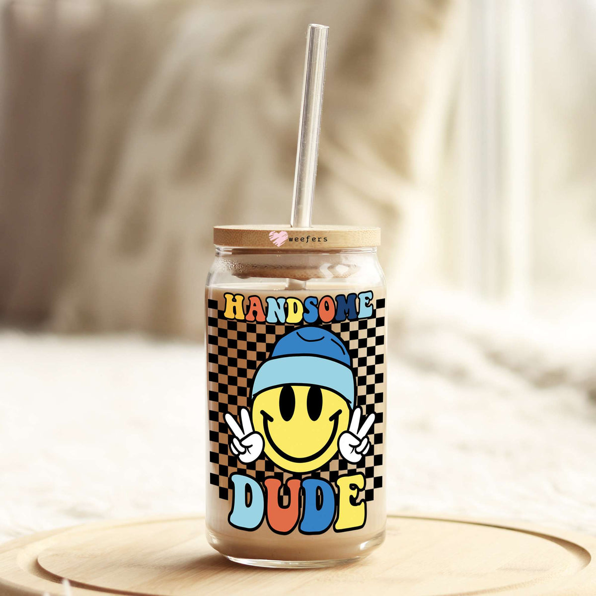 Handsome Dude 16oz Libbey Glass Can UV DTF or Sublimation Wrap - Decal Transfers Weefers