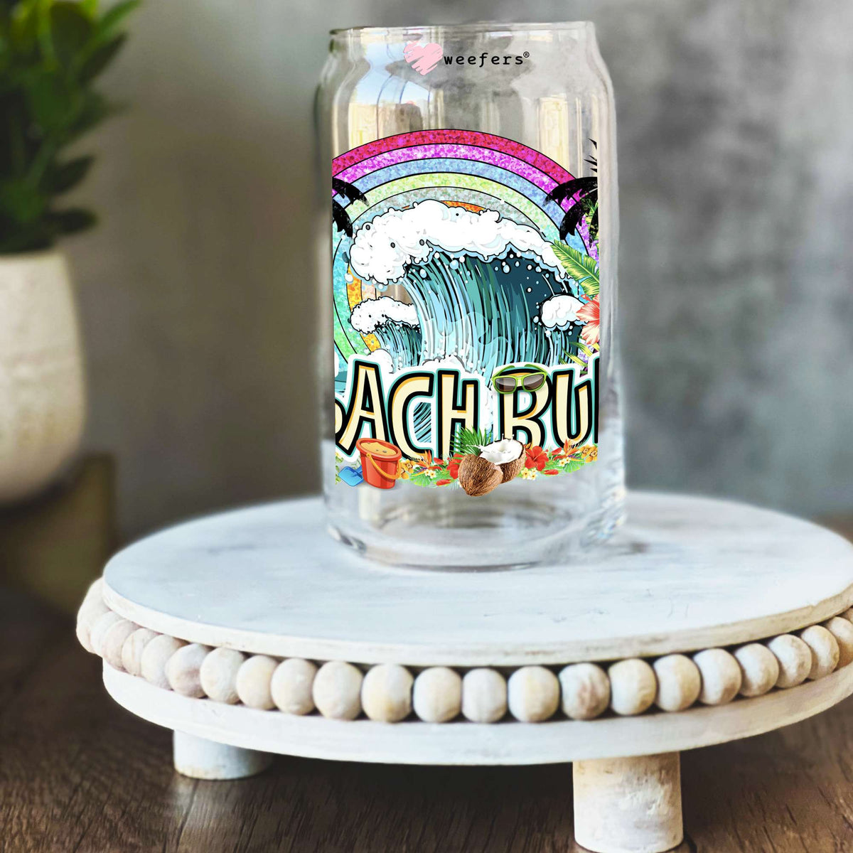 Beach Bum 16oz Libbey Glass Can UV DTF or Sublimation Wrap Decal Transfer Weefers