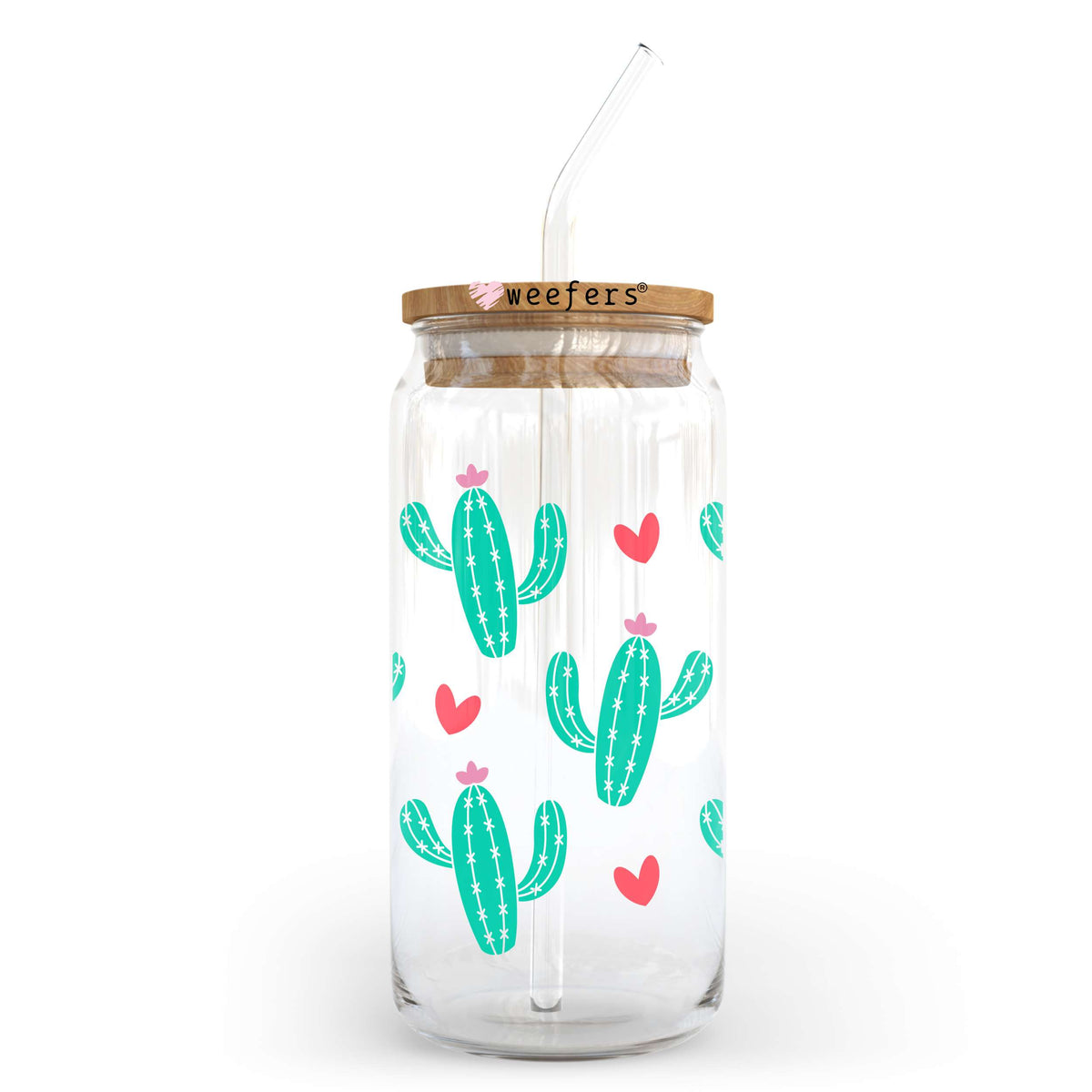 Cactus Hearts 20oz Libbey Glass Can, 34oz Hip Sip, 40oz Tumbler, 24oz Cold Cup UV DTF or Sublimation Decal Transfer Weefers