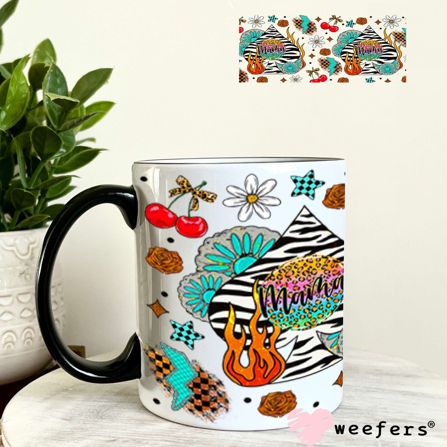 Mama Zebra Spade Lightening Bolts UV DTF Cup Wrap - Weefers Exclusive Wrap Weefers