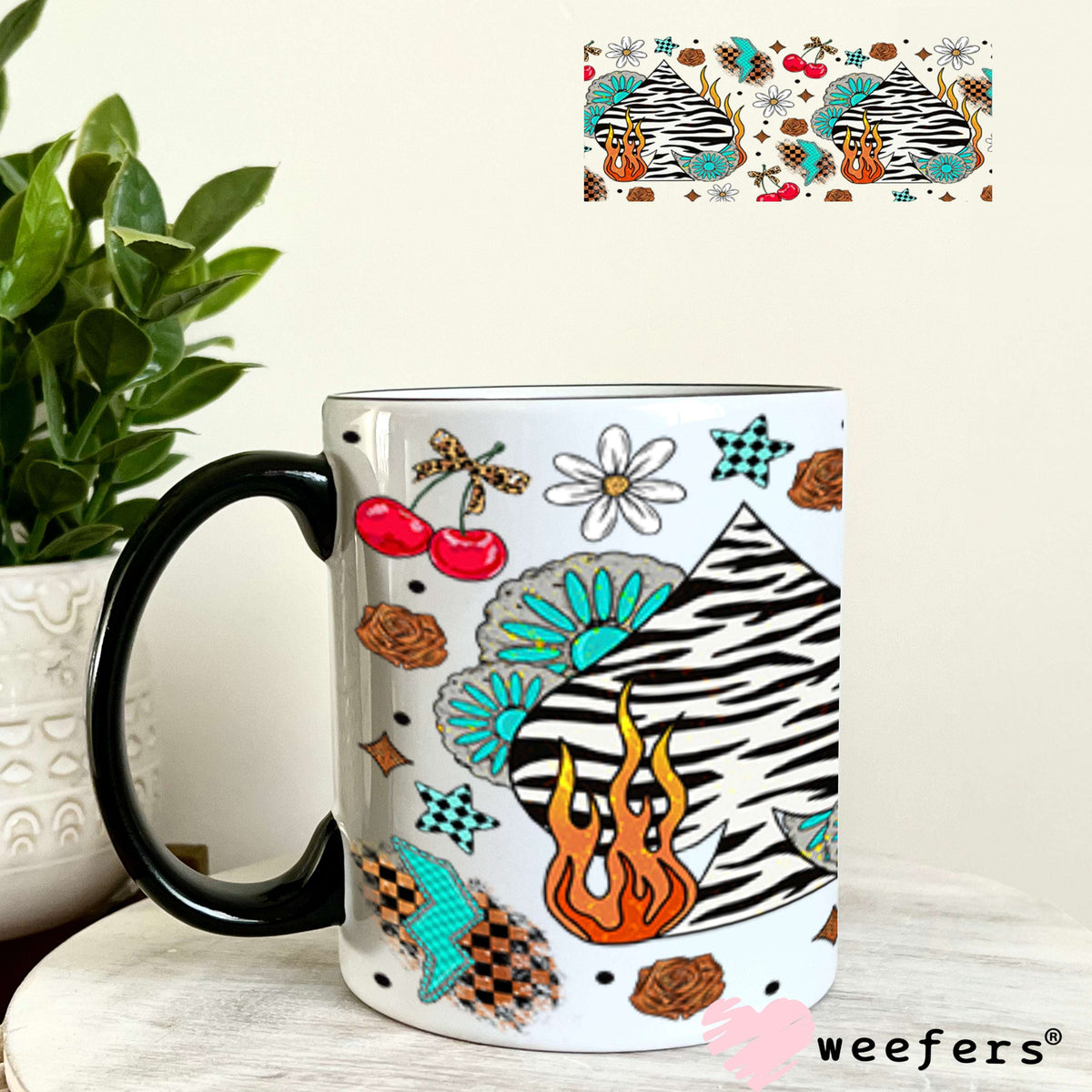 Zebra Spade Lightening Bolts UV DTF Cup Wrap - Weefers® Exclusive Wrap 11oz Coffee Mug Weefers