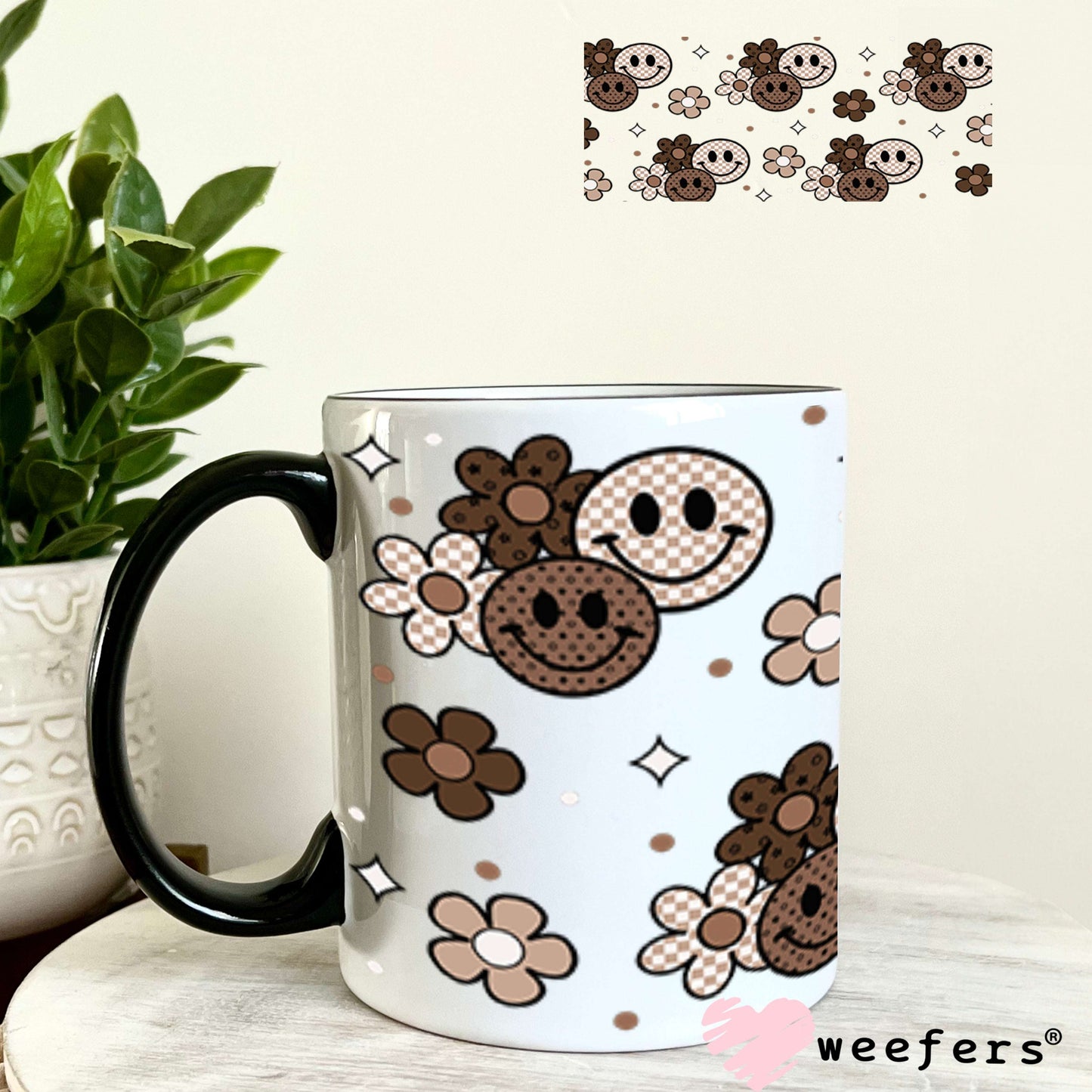 Brown and Neutral Brown Smile Faces Friends UV DTF Cup Wrap - Weefers Exclusive Wrap Weefers