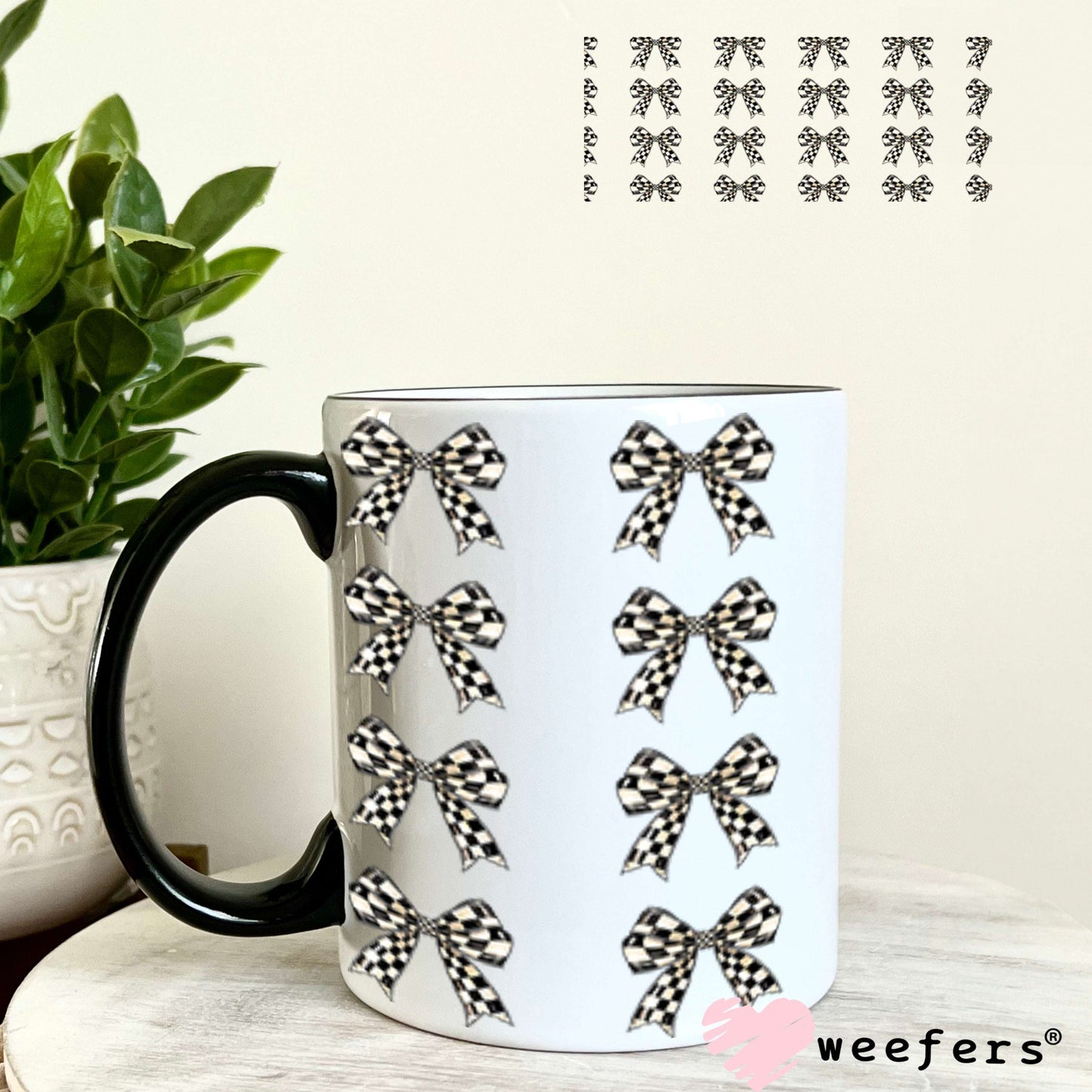 Black and Cream Checkered Bows Elements UV DTF Cup Wrap - Weefers Exclusive Wrap Weefers