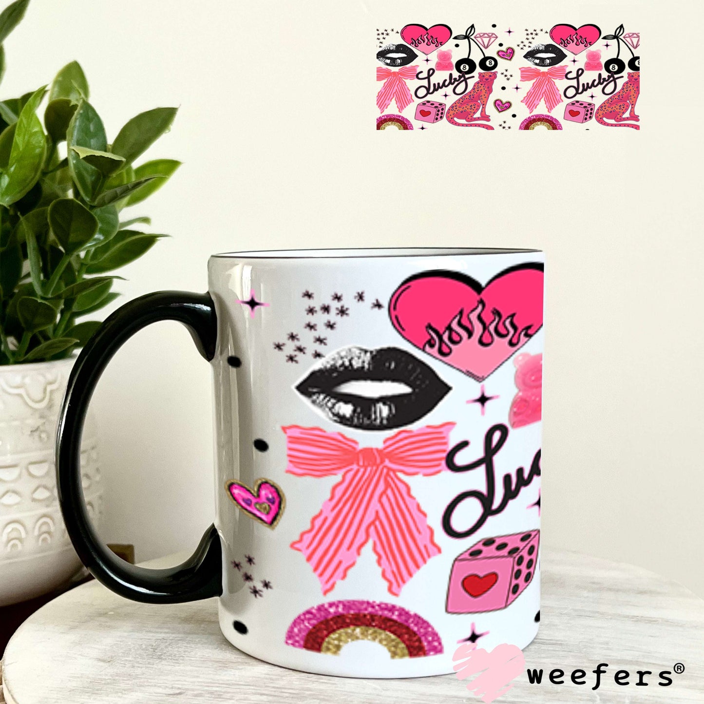 Lucky Pink Jaguar UV DTF Cup Wrap - Weefers Exclusive Wrap Weefers