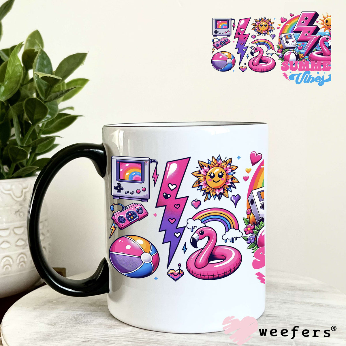 Summer Vibes Flamingo Floaty UV DTF Cup Wrap 11oz Coffee Mug Weefers