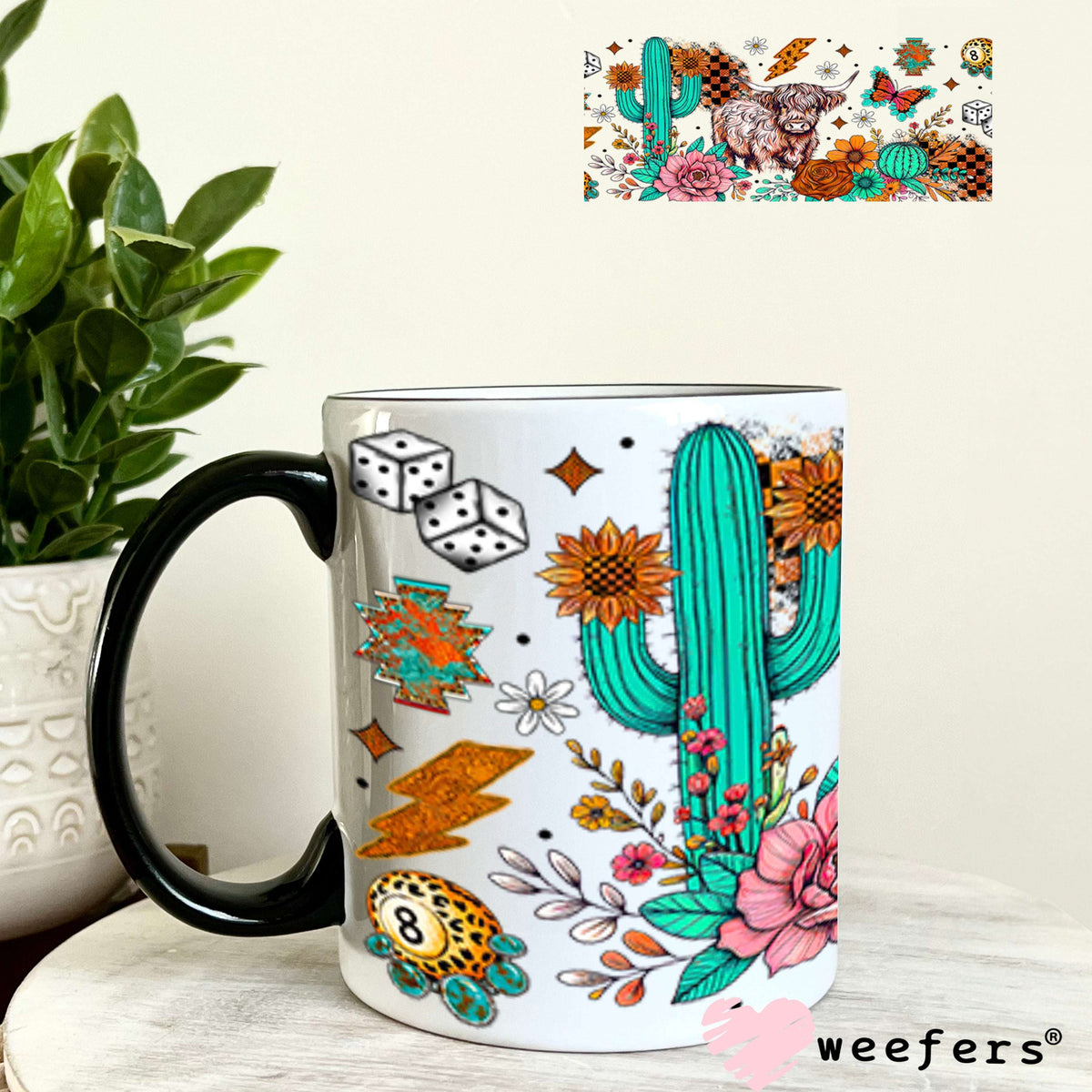 Highlander Leopard Eight Ball Rust Roses UV DTF Cup Wrap - Weefers® Exclusive 11oz Coffee Mug Cup Wrap Weefers