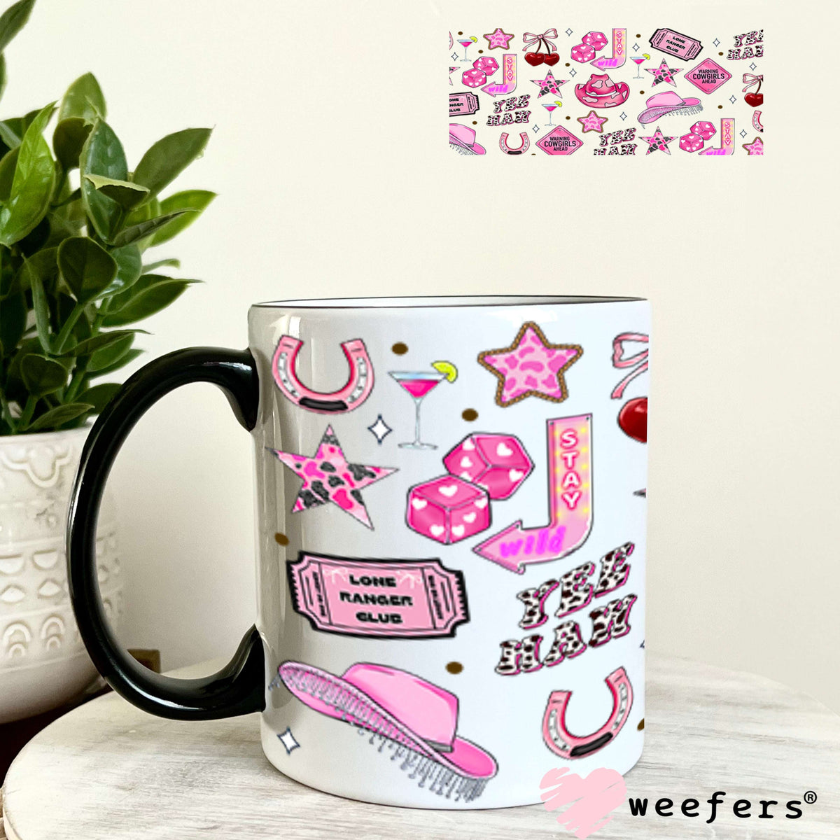 Pink Warning Cow Girls Ahead UV DTF Cup Wrap - Weefers Exclusive Wrap 11oz Coffee Mug Cup Wrap Weefers