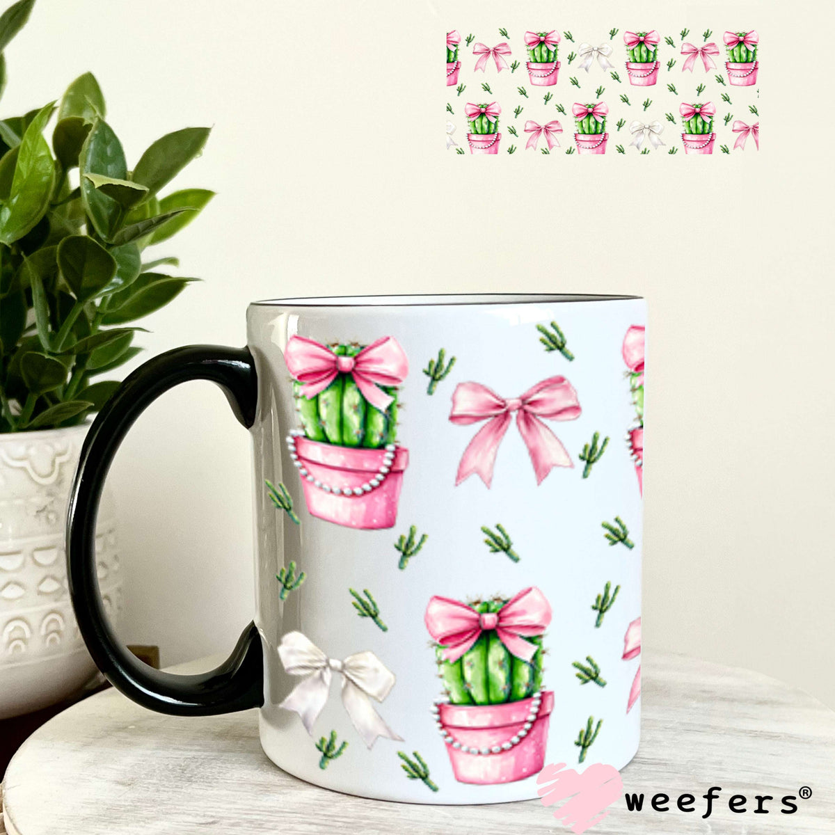 Pink Coquette Cactus UV DTF Cup Wrap - Weefers Exclusive Wrap 11oz Coffee Mug Cup Wrap Weefers