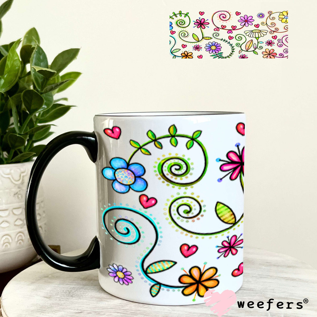 Whimsical Flowers UV DTF Cup Wrap - Weefers Exclusive Wrap 11oz Coffee Mug Cup Wrap Weefers