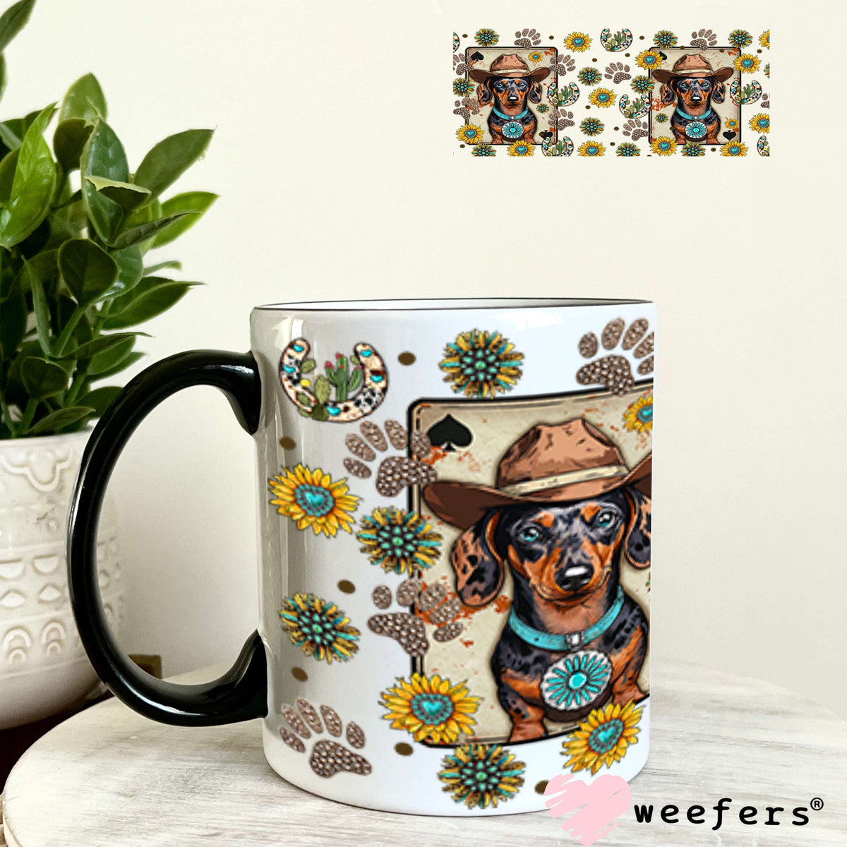 Cowboy Dachshund Dog UV DTF Cup Wrap - Weefers Exclusive Wrap 11oz Coffee Mug Cup Wrap Weefers