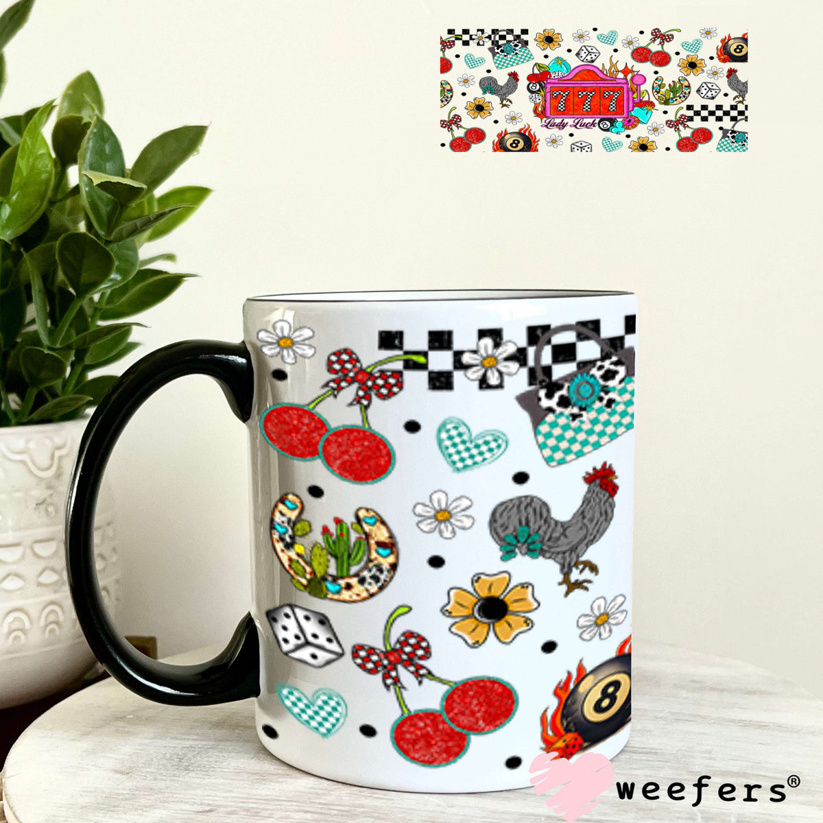 777 Lady Luck UV DTF Cup Wrap - Weefers Exclusive Wrap 11oz Coffee Mug Cup Wrap Weefers