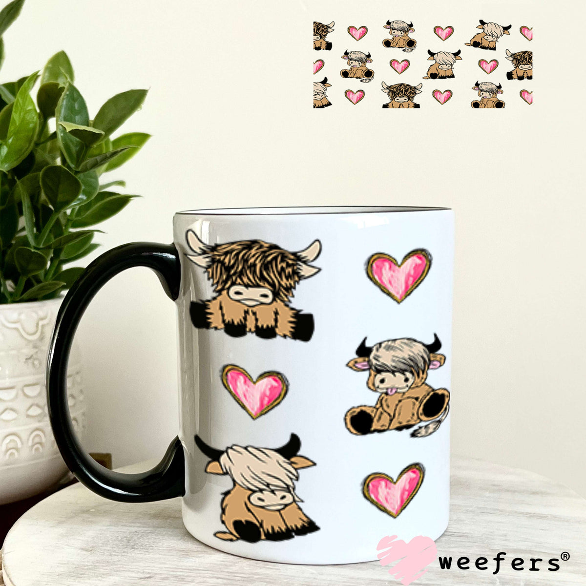 Baby Highlanders and Hearts UV DTF Cup Wrap - Weefers Exclusive Wrap 11oz Coffee Mug Cup Wrap Weefers