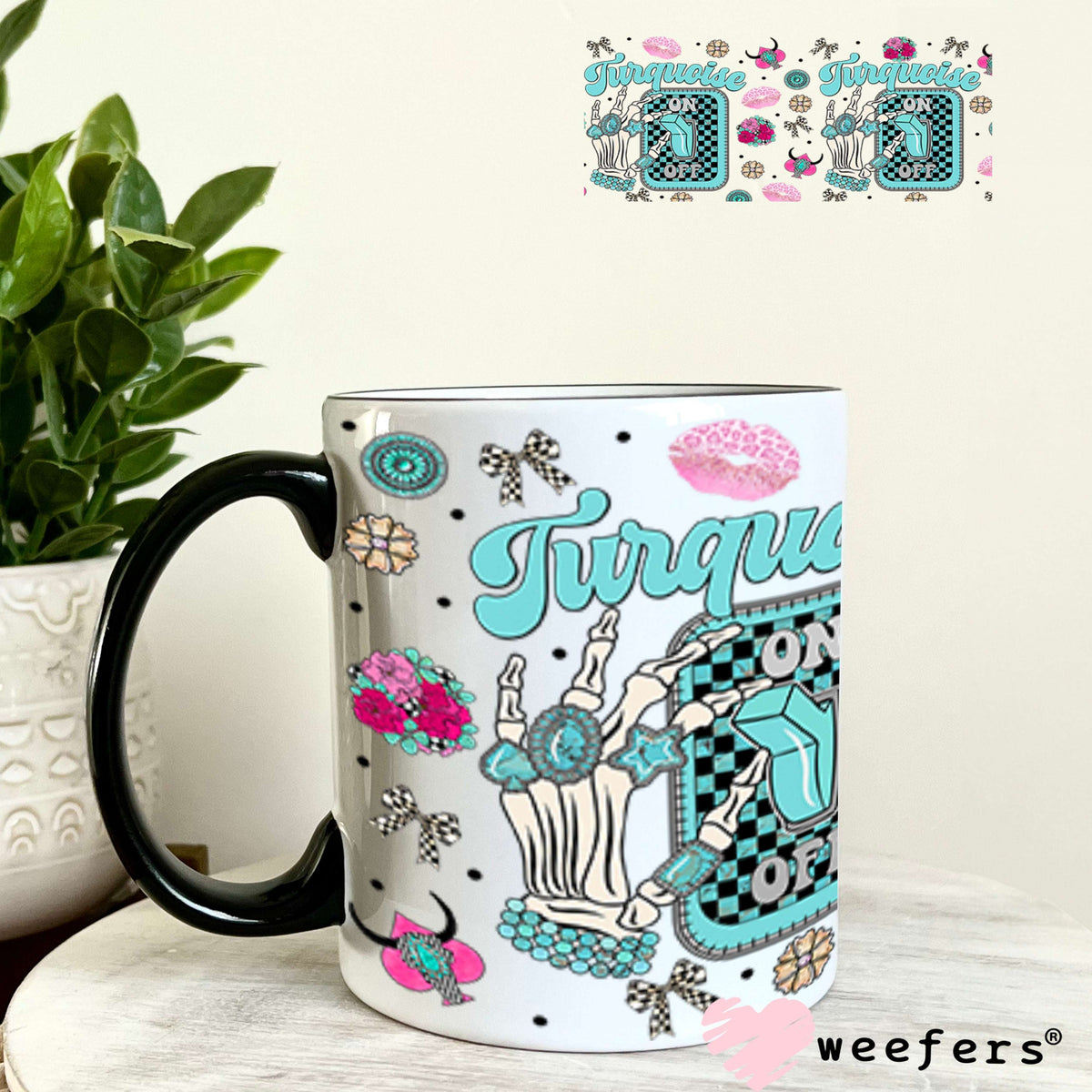 Turquoise On UV DTF Cup Wrap - Weefers Exclusive Wrap 11oz Coffee Mug Cup Wrap Weefers