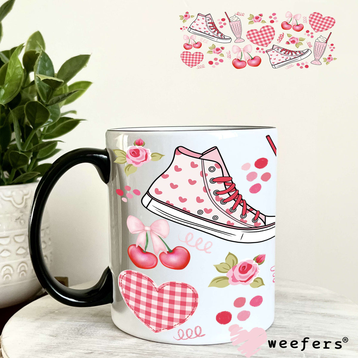 Sneakers Milk Shakes And Cherries UV DTF Cup Wrap 11oz Coffee Mug Weefers