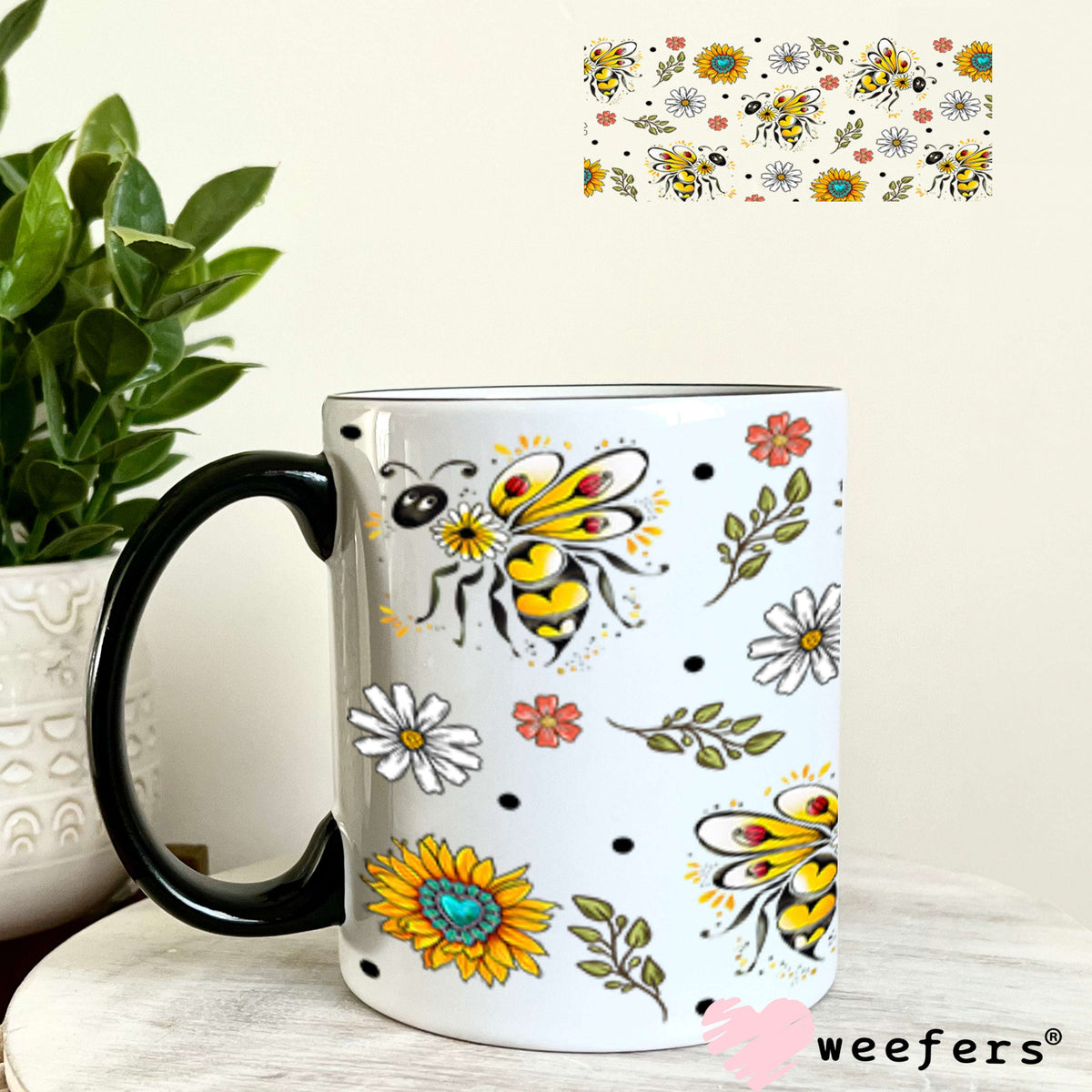 Fancy Flower Bees UV DTF Cup Wrap - Weefers Exclusive Wrap 11oz Coffee Mug Cup Wrap Weefers
