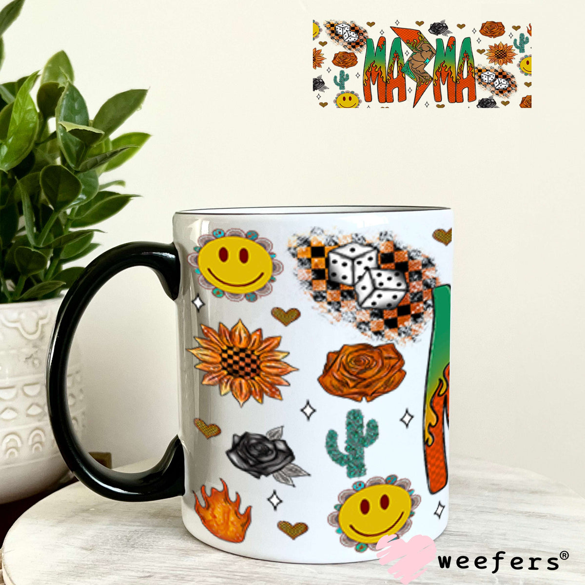 Mama Green and Orange Lightening Bolt UV DTF Cup Wrap - Weefers Exclusive Wrap 11oz Coffee Mug Cup Wrap Weefers