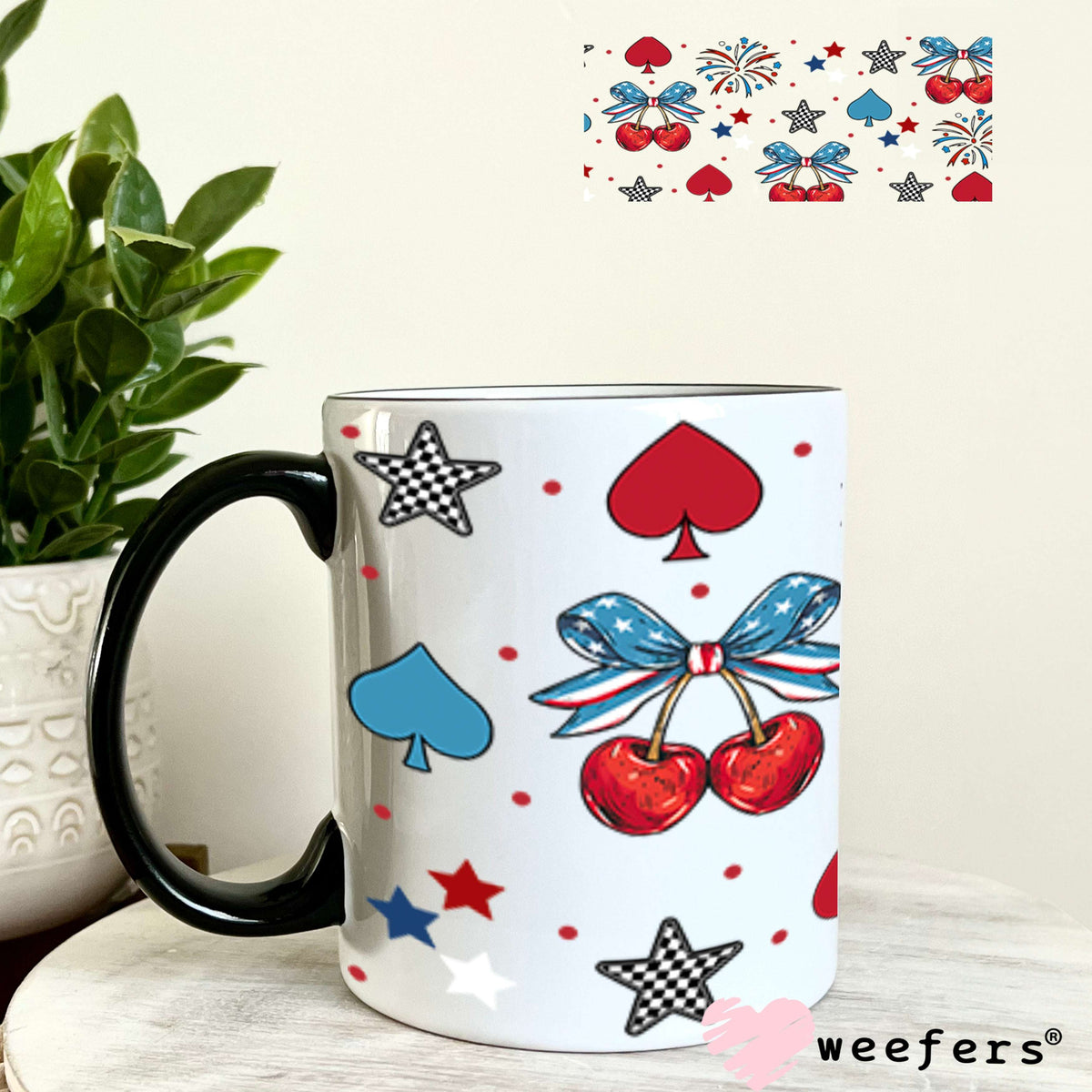 4th of July Cherries and Sparkles UV DTF Cup Wrap - Weefers® Exclusive 11oz Coffee Mug Cup Wrap Weefers