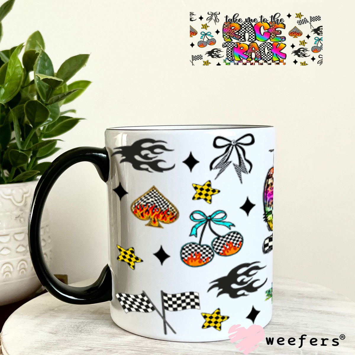 Take Me to the Racetrack UV DTF Cup Wrap - Weefers® Exclusive 11oz Coffee Mug Cup Wrap Weefers