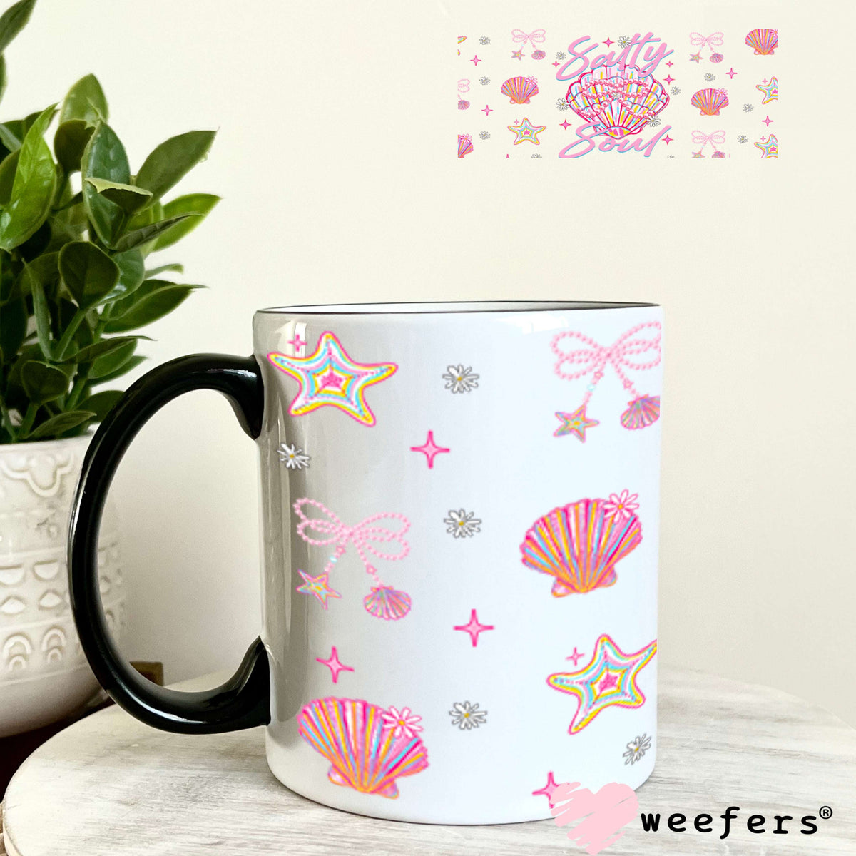 Pink Salty Soul UV DTF Cup Wrap - Weefers Exclusive Wrap 11oz Coffee Mug Cup Wrap Weefers
