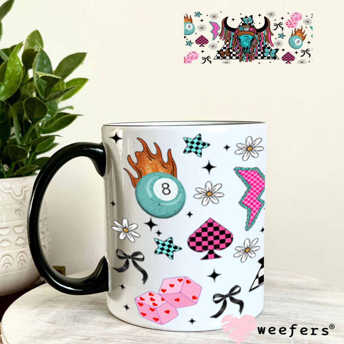 Bougie Cow Skull Trucker Hat UV DTF Cup Wrap - Weefers Exclusive Wrap 11oz Coffee Mug Cup Wrap Weefers