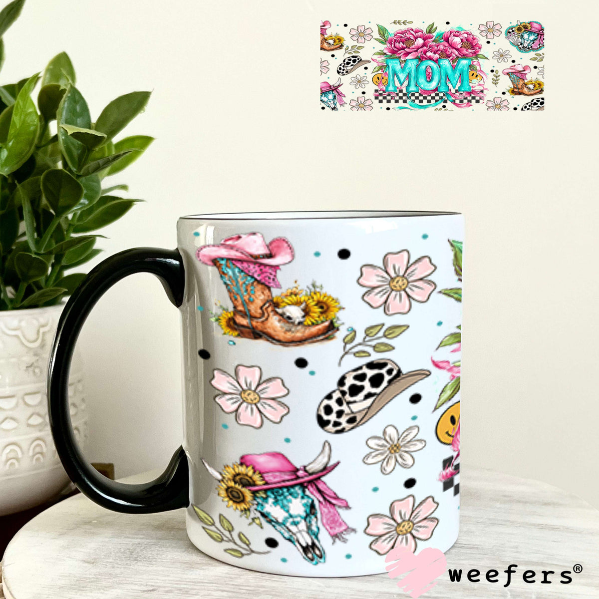 Mom Pink Flowers Western UV DTF Cup Wrap - Weefers Exclusive Wrap 11oz Coffee Mug Cup Wrap Weefers