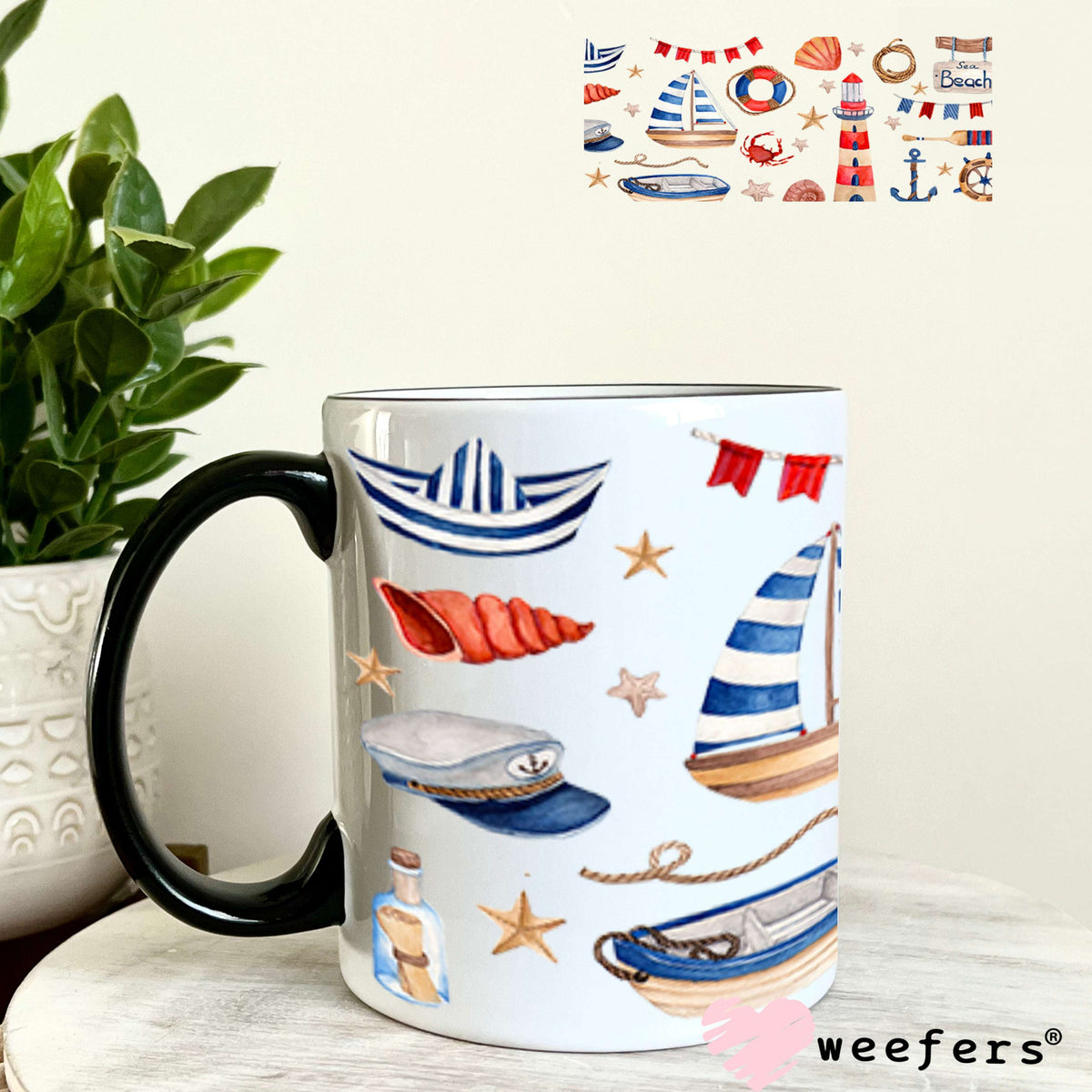 Nautical Theme UV DTF Cup Wrap - Weefers Exclusive Wrap 11oz Coffee Mug Cup Wrap Weefers