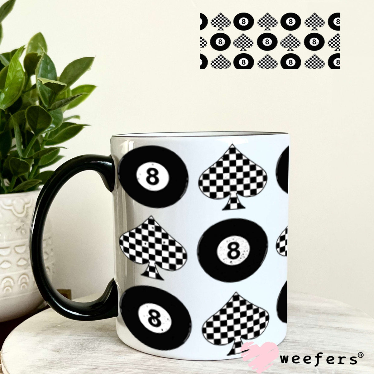 Spade Checkered UV DTF Cup Wrap - Weefers Exclusive Wrap 11oz Coffee Mug Cup Wrap Weefers
