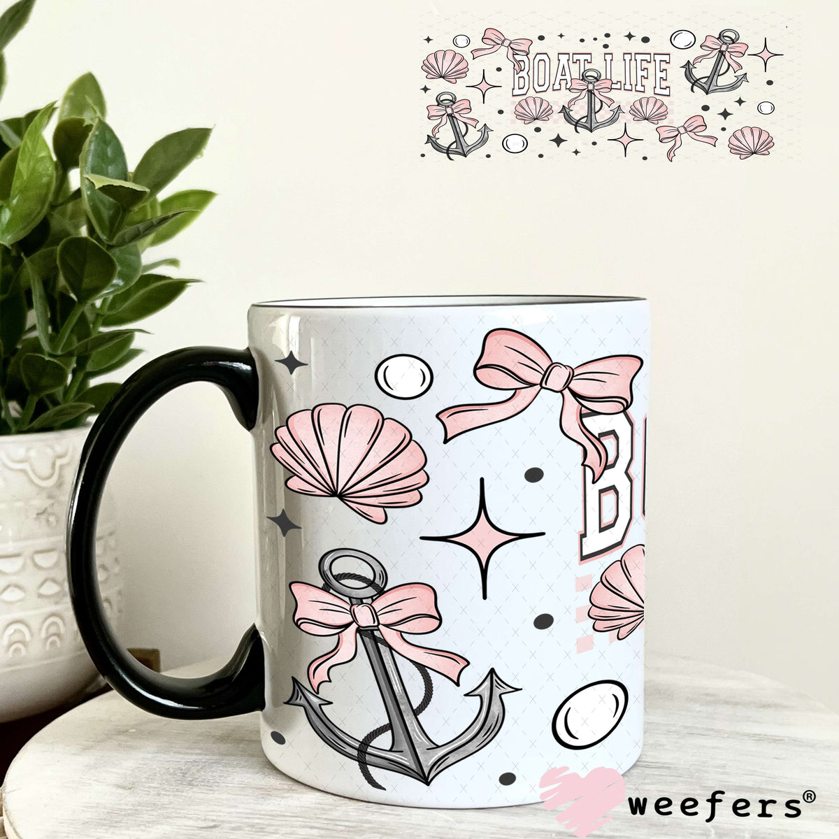 Pink Boat Life UV DTF Cup Wrap 11oz Coffee Mug Weefers