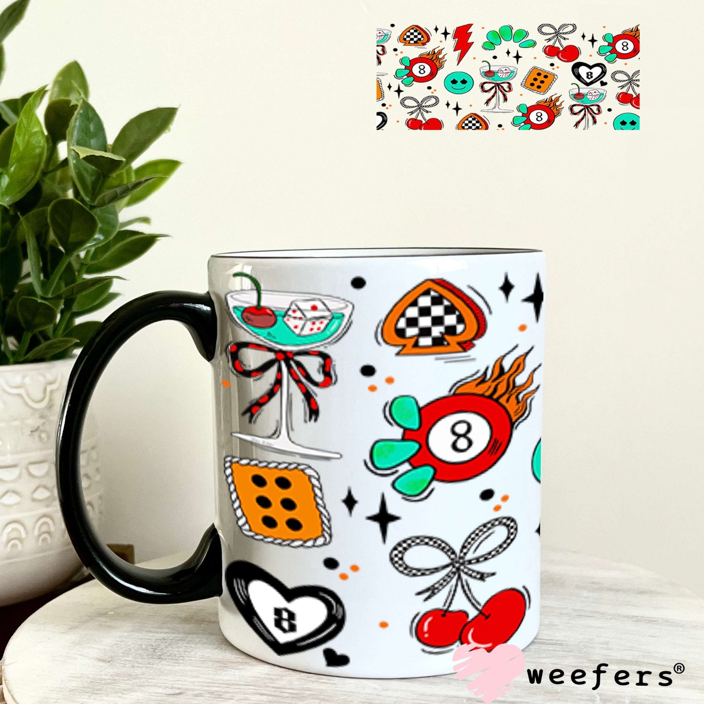Red Eightball Orange Dice UV DTF Cup Wrap - Weefers Exclusive Wrap Weefers