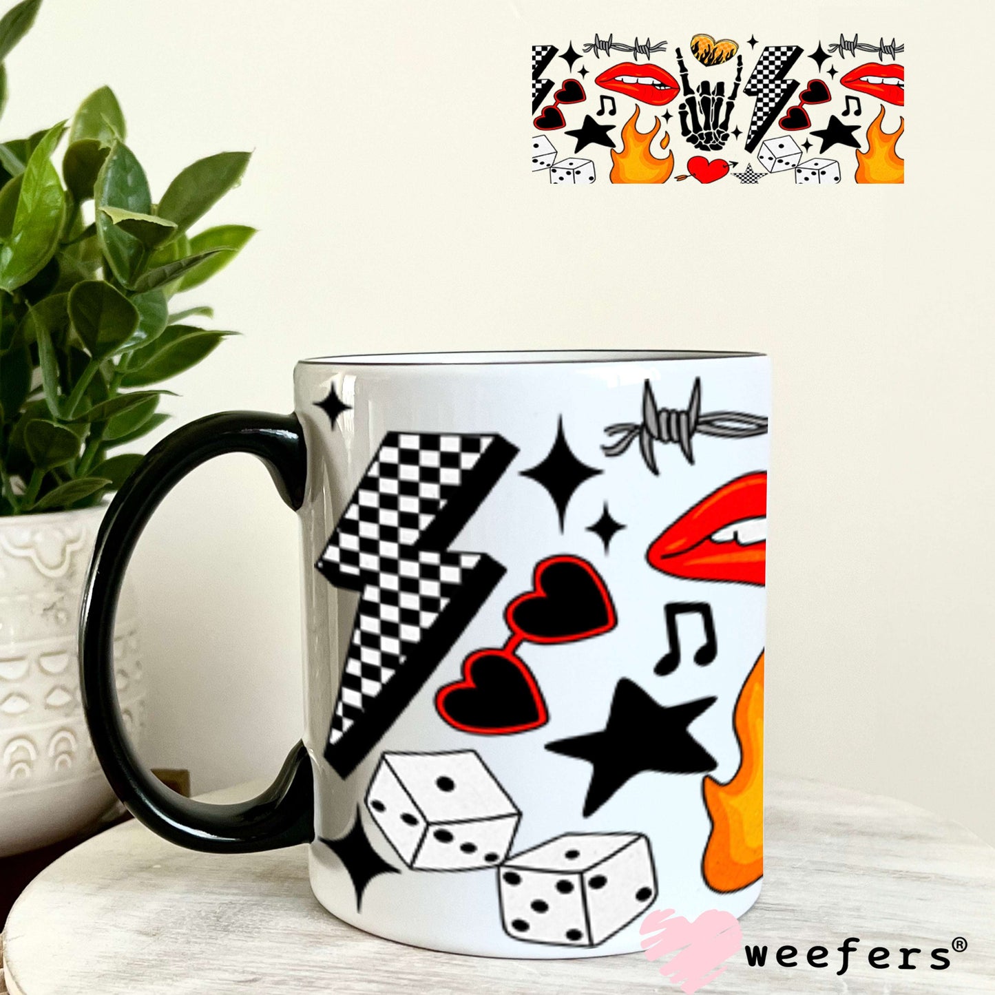 Rock and Roll Red Lip Bite UV DTF Cup Wrap - Weefers Exclusive Wrap Weefers